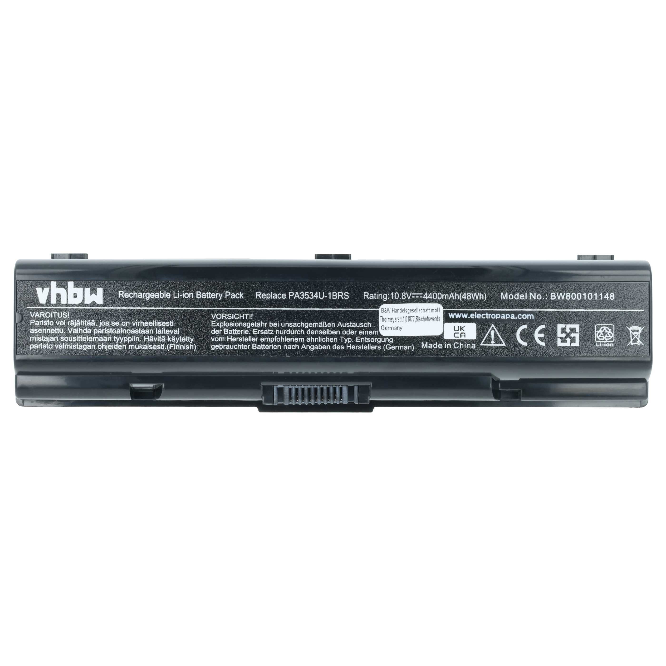 vhbw Akku Ersatz für Toshiba PA3535U-1BRS, PA3682U-1BAS, PA3682U-1BRS, Laptop-Akku Akku Li-Ion 4400 mAh (10,8 V, 1 St), Leistungsfähiger Austausch-Akku für Notebook, Wiederaufladbar, Jede