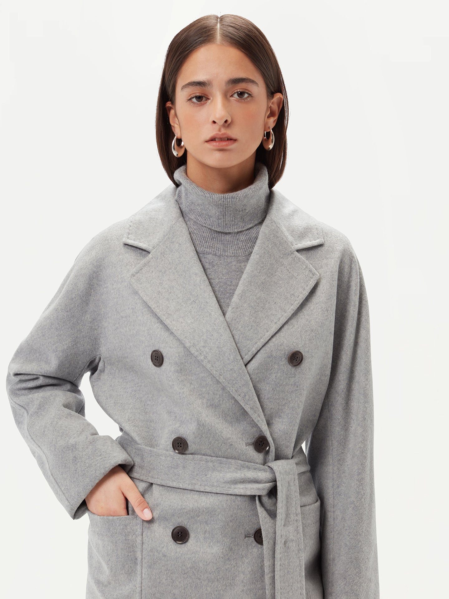 GOBI Cashmere Wollmantel Langer doppelreihiger Kaschmirmantel