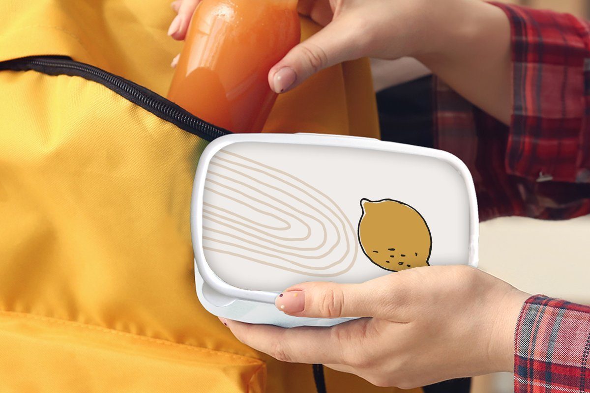MuchoWow Lunchbox Sommer Weiß, Brotdose, (2-tlg), Kinder und - Zitrone Brotbox Mädchen Jungs Kunststoff, für Erwachsene, - für und