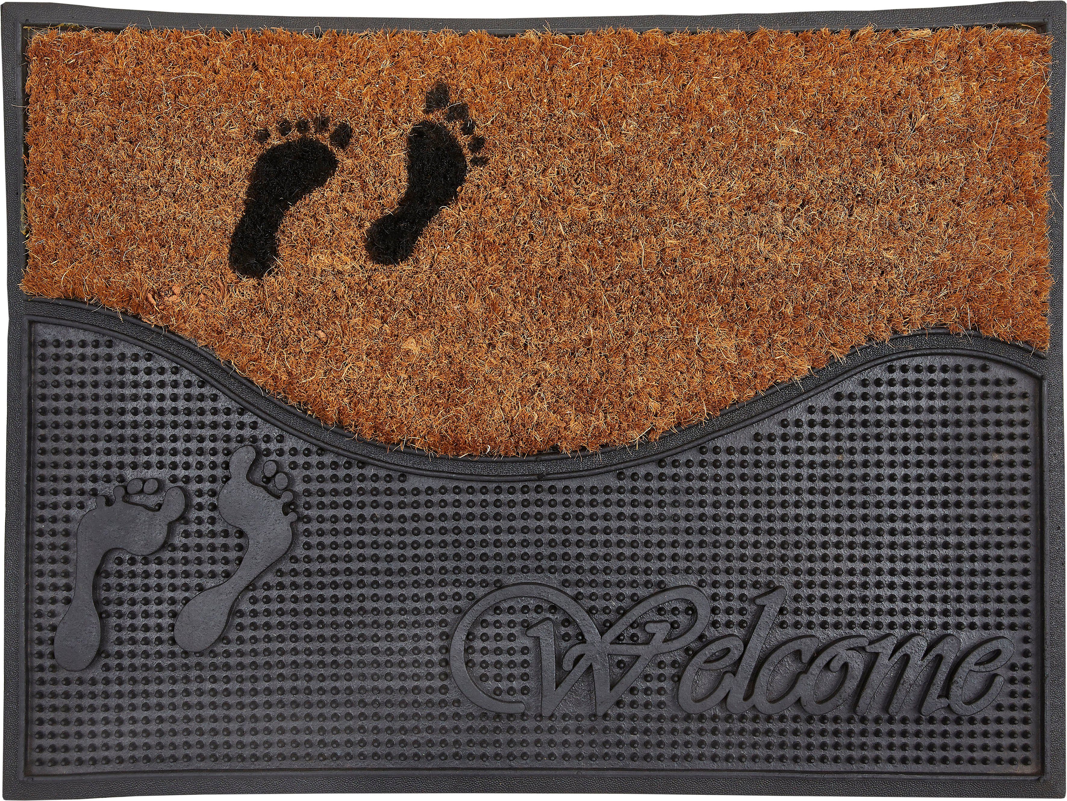Fußmatte Welcome Steps, Andiamo, rechteckig, Gummi Kokos, aus & Höhe: Schmutzfangmatte, 10 mm, mit Schriftzug, rutschhemmend