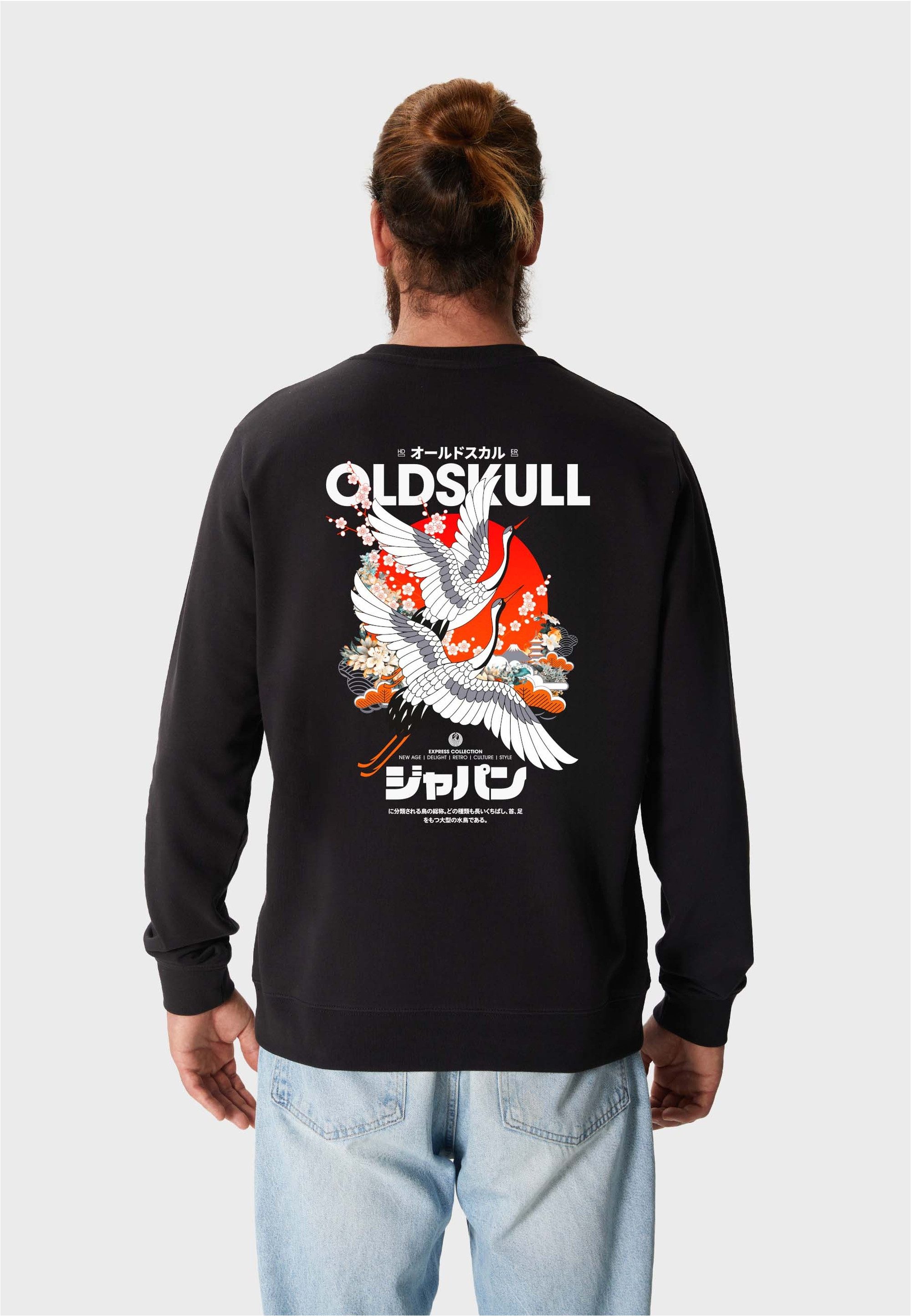 Oldskull Sweatshirt Asian Crane Beauty Logo Graphic Traditionelles fernöstliches Motiv