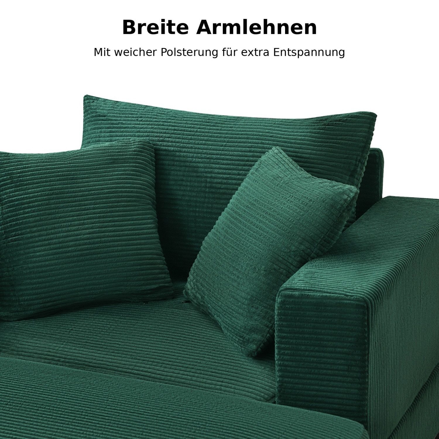 ANYSUN XXL-Sessel Loveseat mit Stauraumhocker, breiter Sitzfläche & 3 Rückenkissen (2-St), Cordsessel mit gepolsterten Armlehnen für Wohnzimmer & Leseecke,Grün – Bild 3 von 5