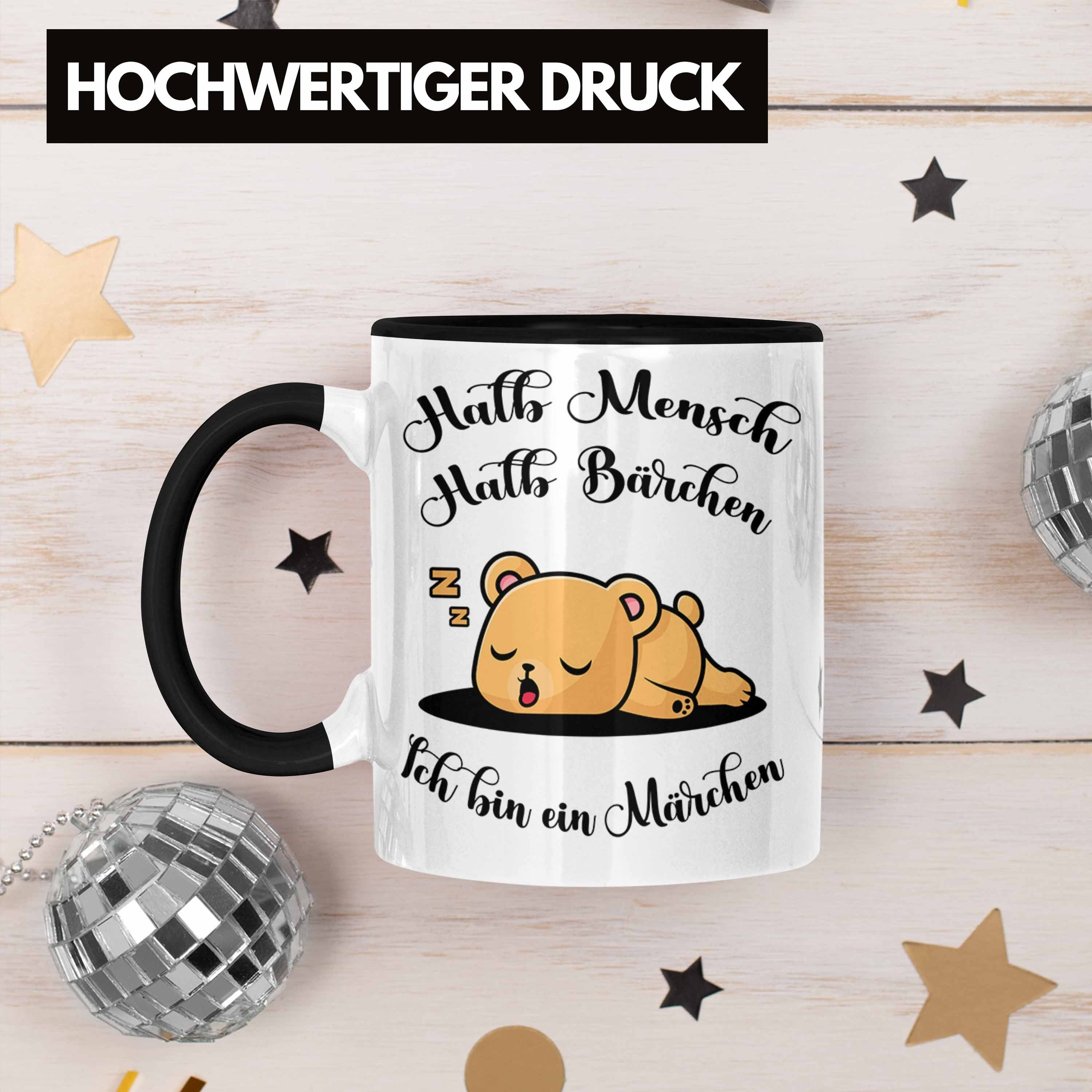 Trendation Tasse Süße Bärchen Tasse Tierliebhaber Halb Mensch Halb Bärchen Schwarz Geschenk