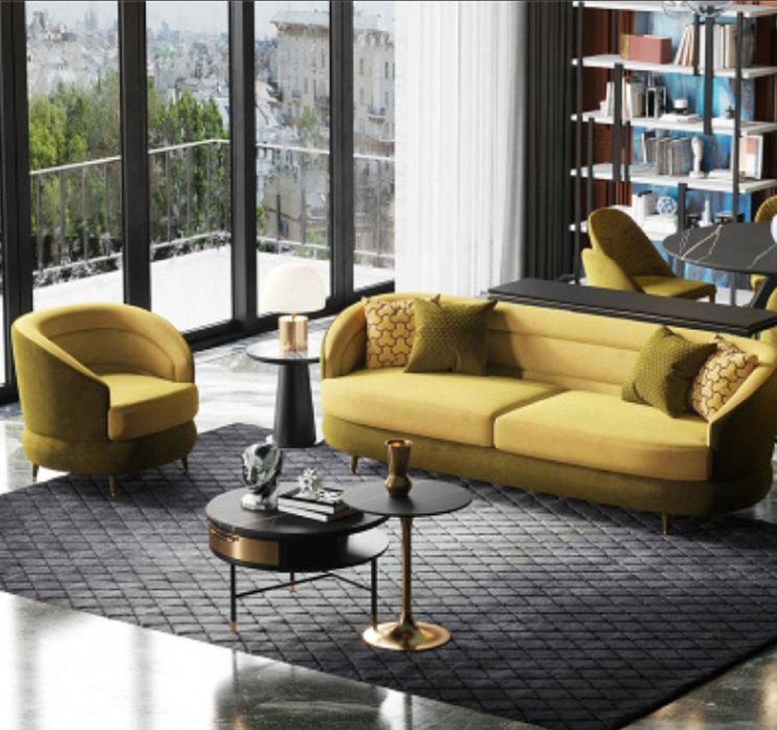 JVmoebel Sofa Design Couch Lounge Sofas Samt Sofagarnitur 3+1 Sitzer, Made in Europe