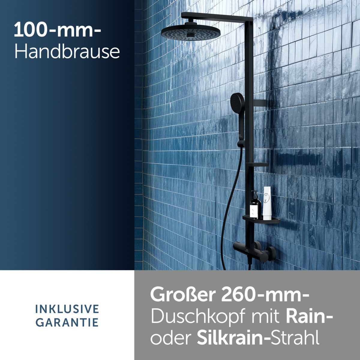 Ideal Standard Duschsystem Ceratherm Alu+, Höhe 111.30 cm, Multifunktionsbrause, mit Thermostatkartusche, Wasser- und