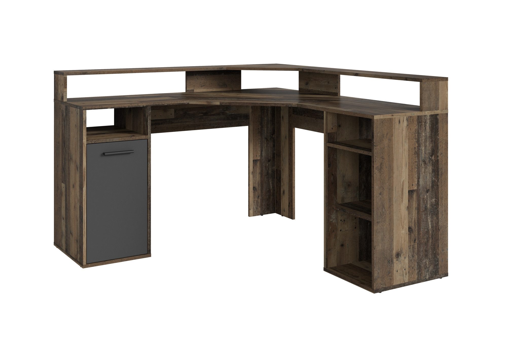 DC Living Schreibtisch in Old Style mit einer Tür und Absetzungen in anthrazit (BxHxT: 139x90,8x139 cm)