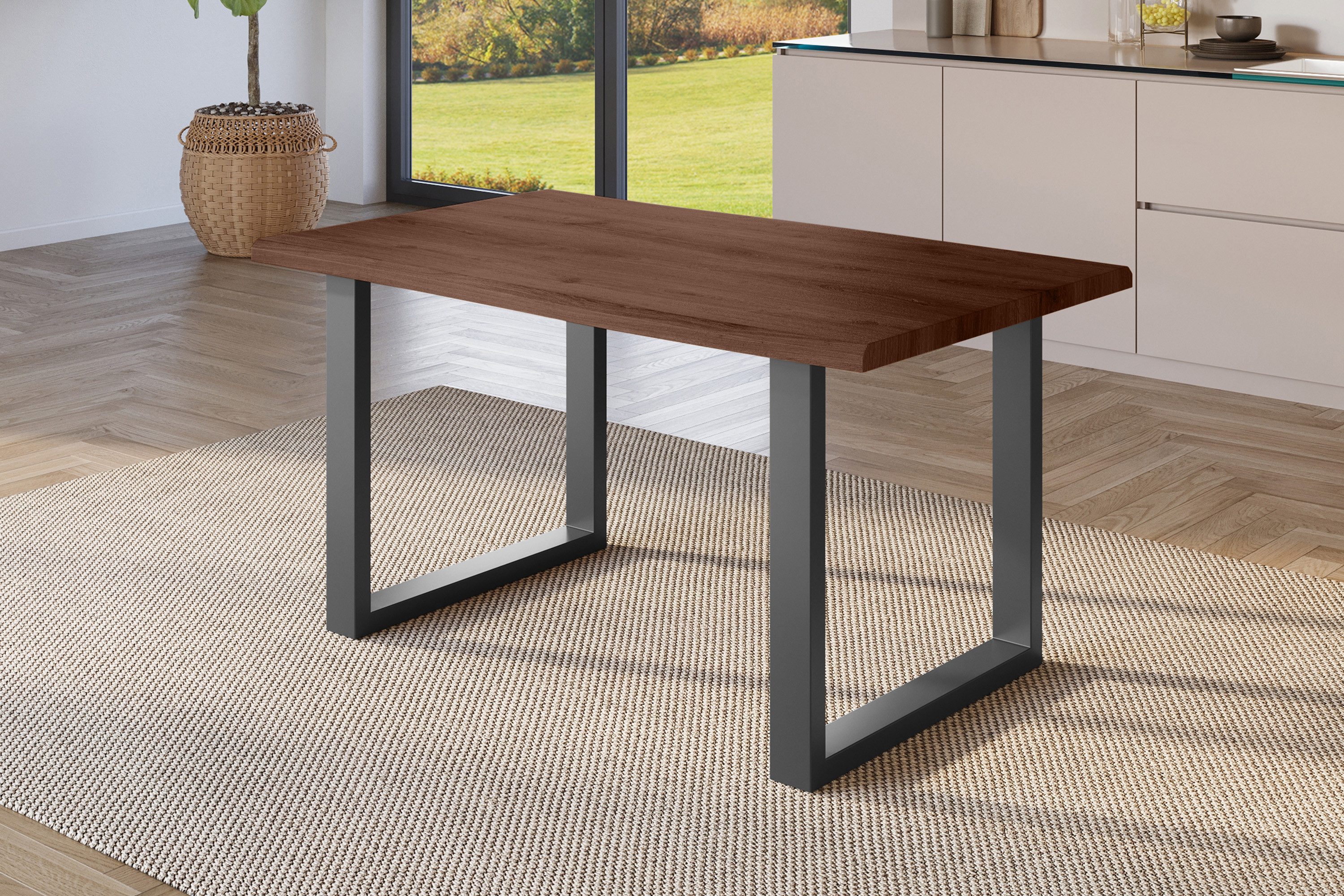 SAM® Esstisch Jonas, Holz Nussbaum-Optik, verschiedene Metallgestelle, Baumkante