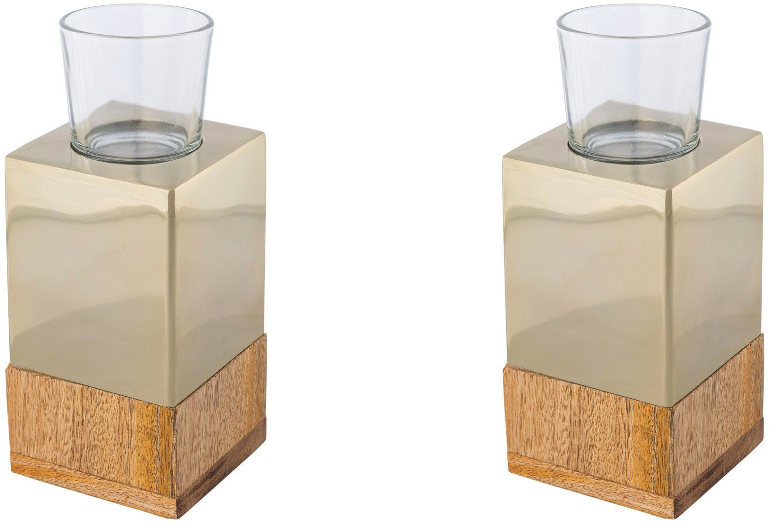 home Holz, Edelstahl 2 aus Teelichthalter und St), Creativ Tower Kerzenhalter champagnerfarben (Set, Glas