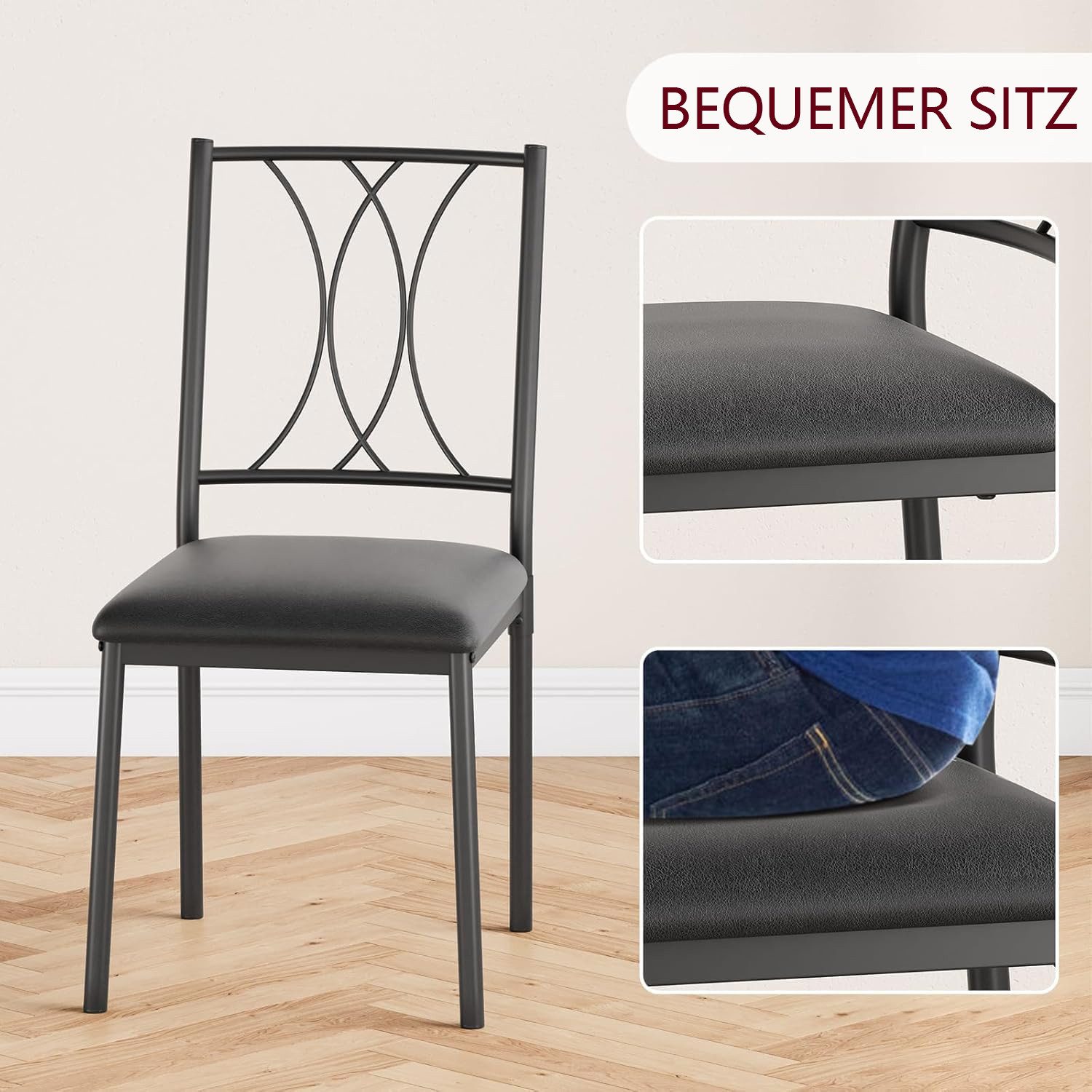 GarveeMore Essgruppe Stilvolles 3-teiliges Esszimmer-Set für 2 Personen, Quadratischer Esstisch mit 2 gepolsterten Stühlen für Küche, Esszimmer – Bild 2 von 5