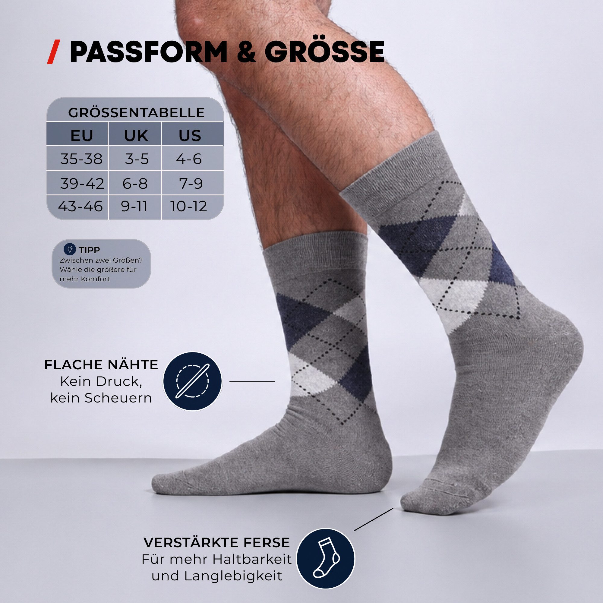 Chili Lifestyle Basicsocken 10 Paar PREMIUM Unisex KARO Socken mit Rautenmuster (Multipack, 10-Paar, 5 Farbdesigns I Business Socken Herren & Damen Baumwolle) Klassische Argyle Anzugsocken handgekettelt ohne Naht mit Komfortbund