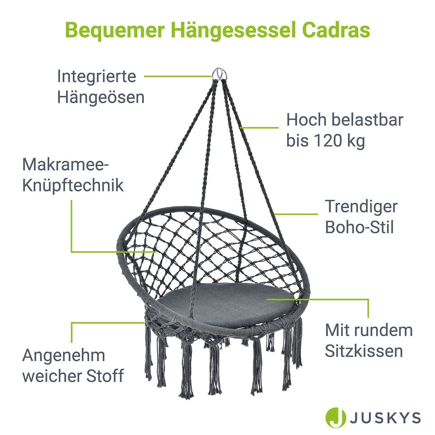 Belastbarkeit Sitzkissen), | Cadras Rückenkissen, und Juskys 120 Anthrazit kg gemütlichem Anthrazit (mit Hängesessel mit Sitz