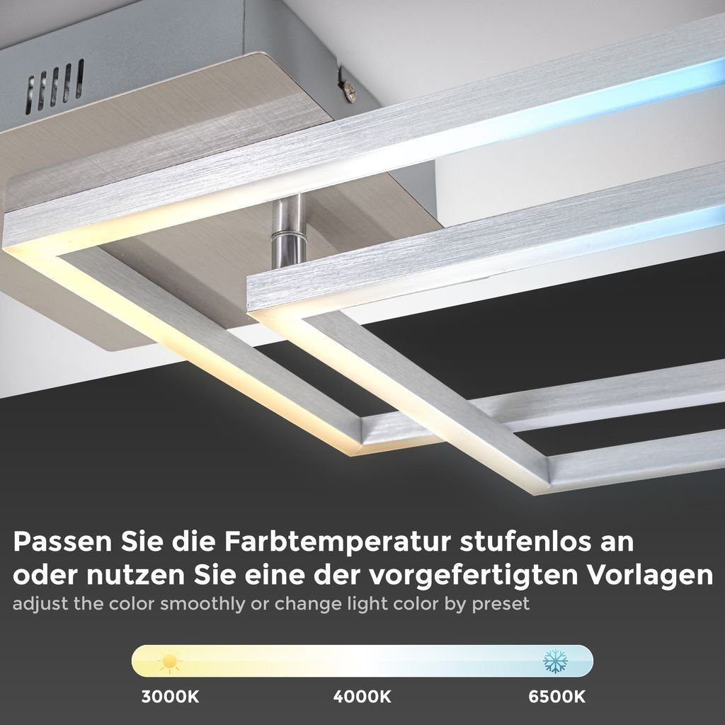 3000-6500K Schlafzimmer Timer Kaltweiß, CCT / Neutralweiß fest Wohnzimmer Dimmfunktion, Deckenleuchte / Lampe Warmweiß LED 3040lm Nachtlicht 27W - LED Deckenlampe BKL1333, 62x36cm Farbtemperatursteuerung Fernbedienung dimmbar integriert, alu-gebürstet B.K.Licht -