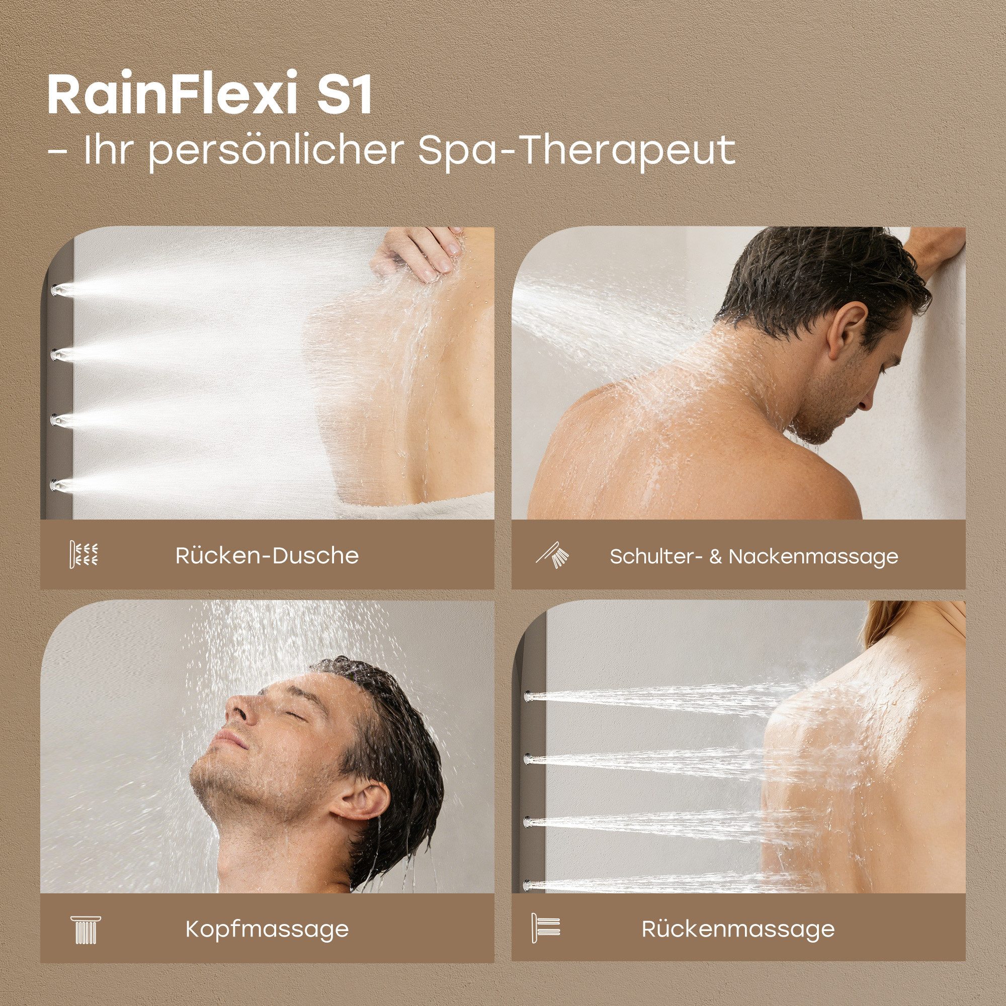 HOROW Duschsystem Brausegarnitur mit Thermostatarmatur und faltbarer Regendusche, 4 Strahlart(en), Regendusche Set, 3 Massage-Modi, Klappbares Duschset, Höhenve – Bild 5 von 5