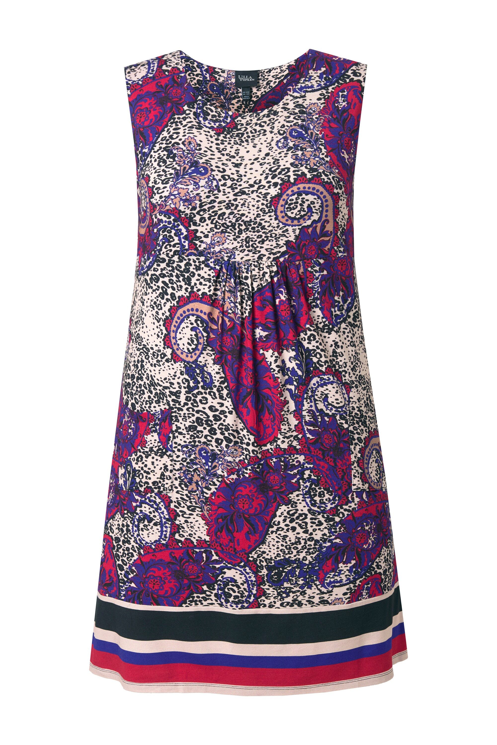 Ulla Popken Minikleid Jerseykleid A-Linie Rundhals ärmellos Taschen