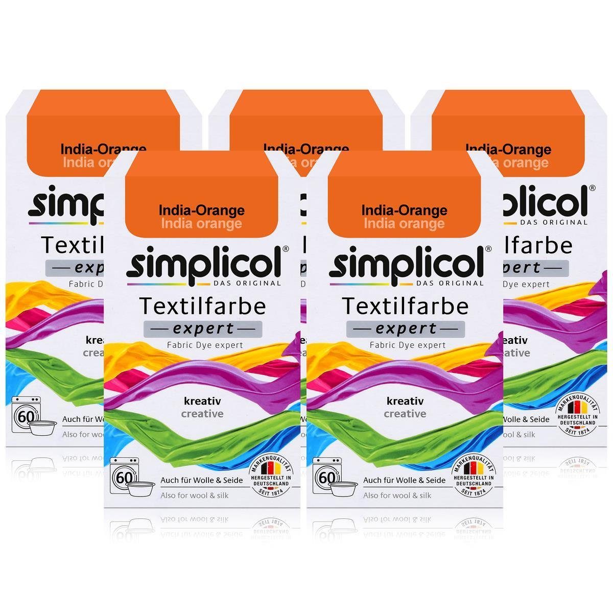 simplicol Textilfarbe Simplicol Textilfarbe expert India-Orange 150g - Farbe zum Färben (5er