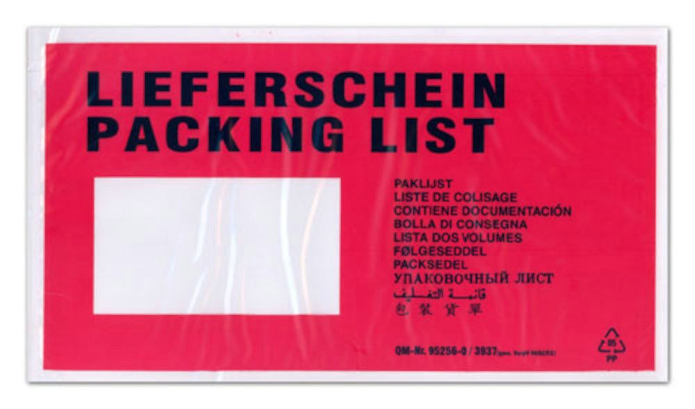 DM-Folien Versandtasche 100 Dokumententaschen Lieferscheintaschen DIN lang