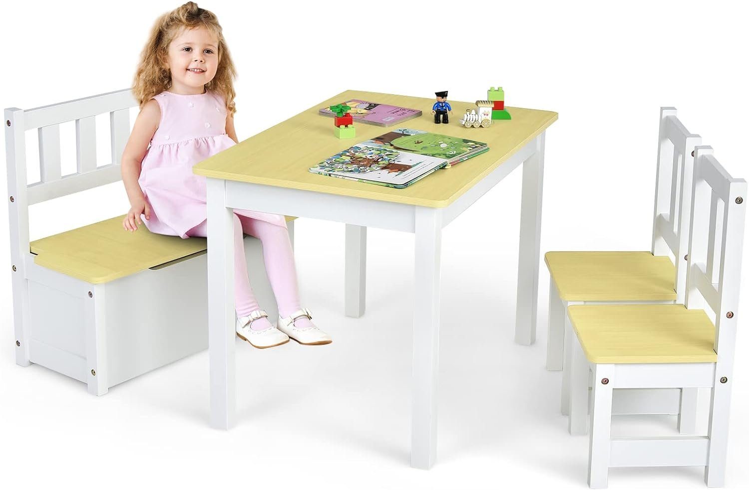 Stühle Tisch Kindersitzgruppe 4 KOMFOTTEU und (Set), TLG., natur 2