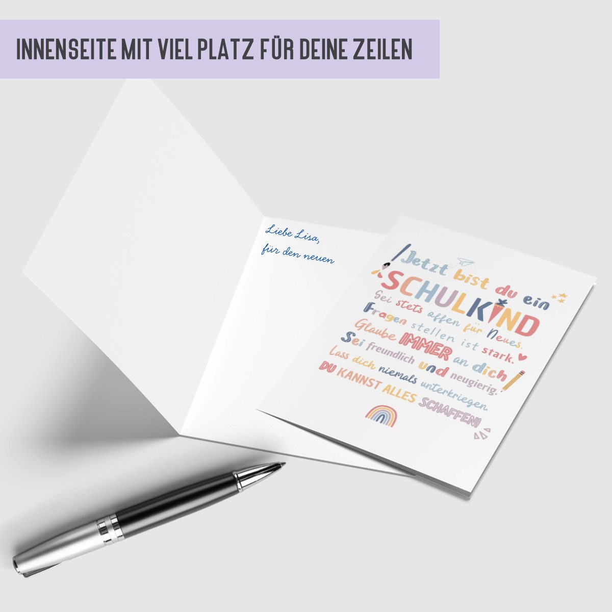 Things of Happiness Grußkarte Karte Einschulung für Junge & Mädchen, Dino, Pferd, Genderneutral