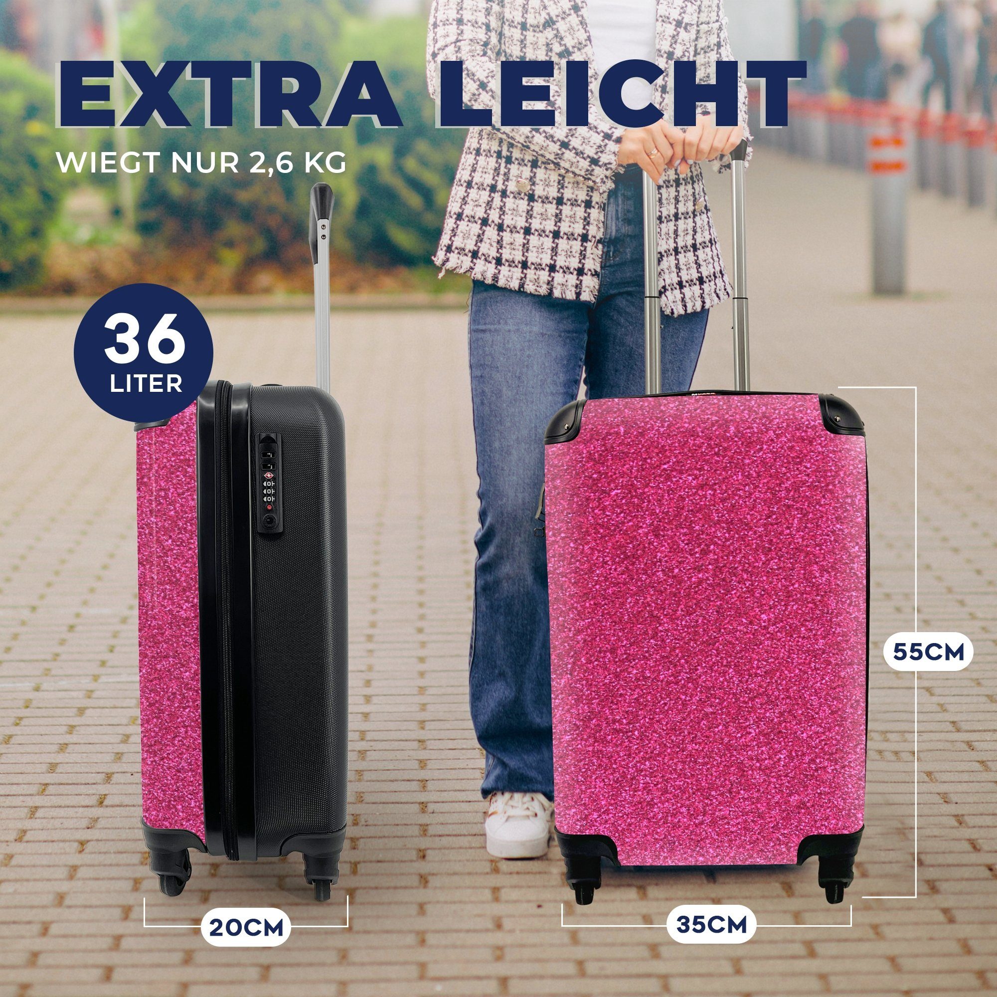 - Rollen, MuchoWow Abstrakt 4 Handgepäck - für Handgepäckkoffer rollen, Ferien, Design, Reisetasche Trolley, mit Reisekoffer Rosa