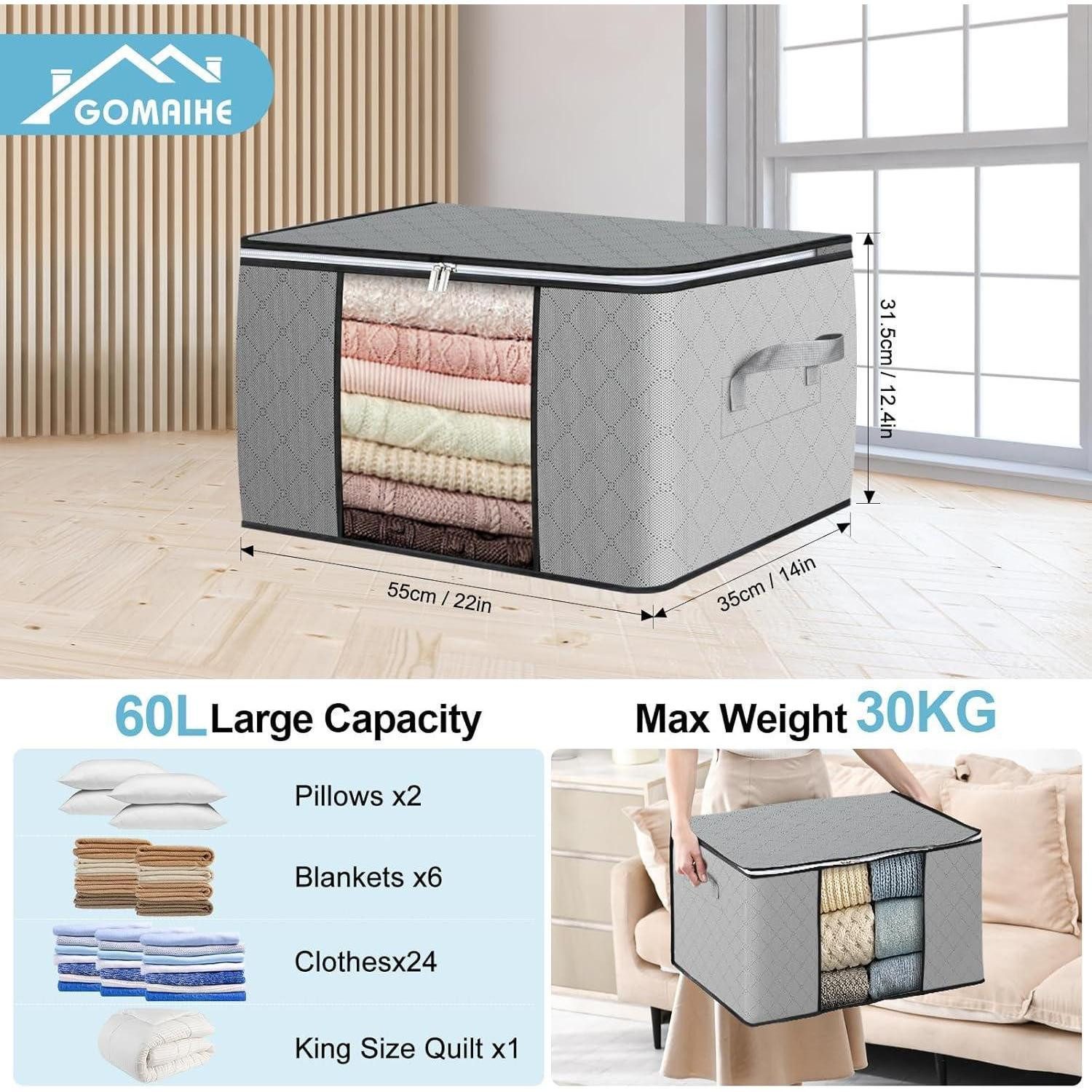 LuxusKollektion Faltbox 6er Set 60L Aufbewahrungsbox mit Deckel und Griffen, transparentes