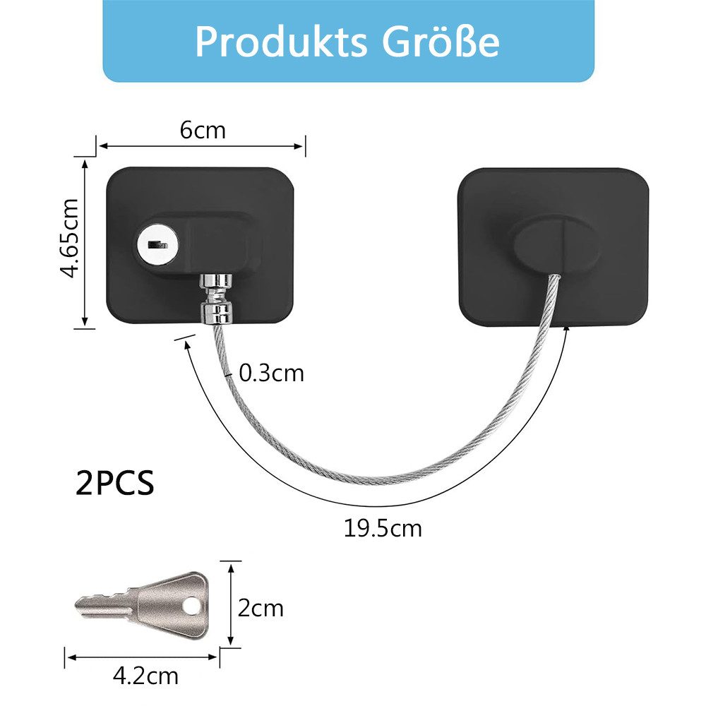 NUODWELL Kindersicherung 2 Stück Kühlschrank Schloss mit Klebstoff und Schlüsseln, ohne Bohren, Kühlschrankschloss für Gefrierschrank, Schränke, Schubladen, Fenster