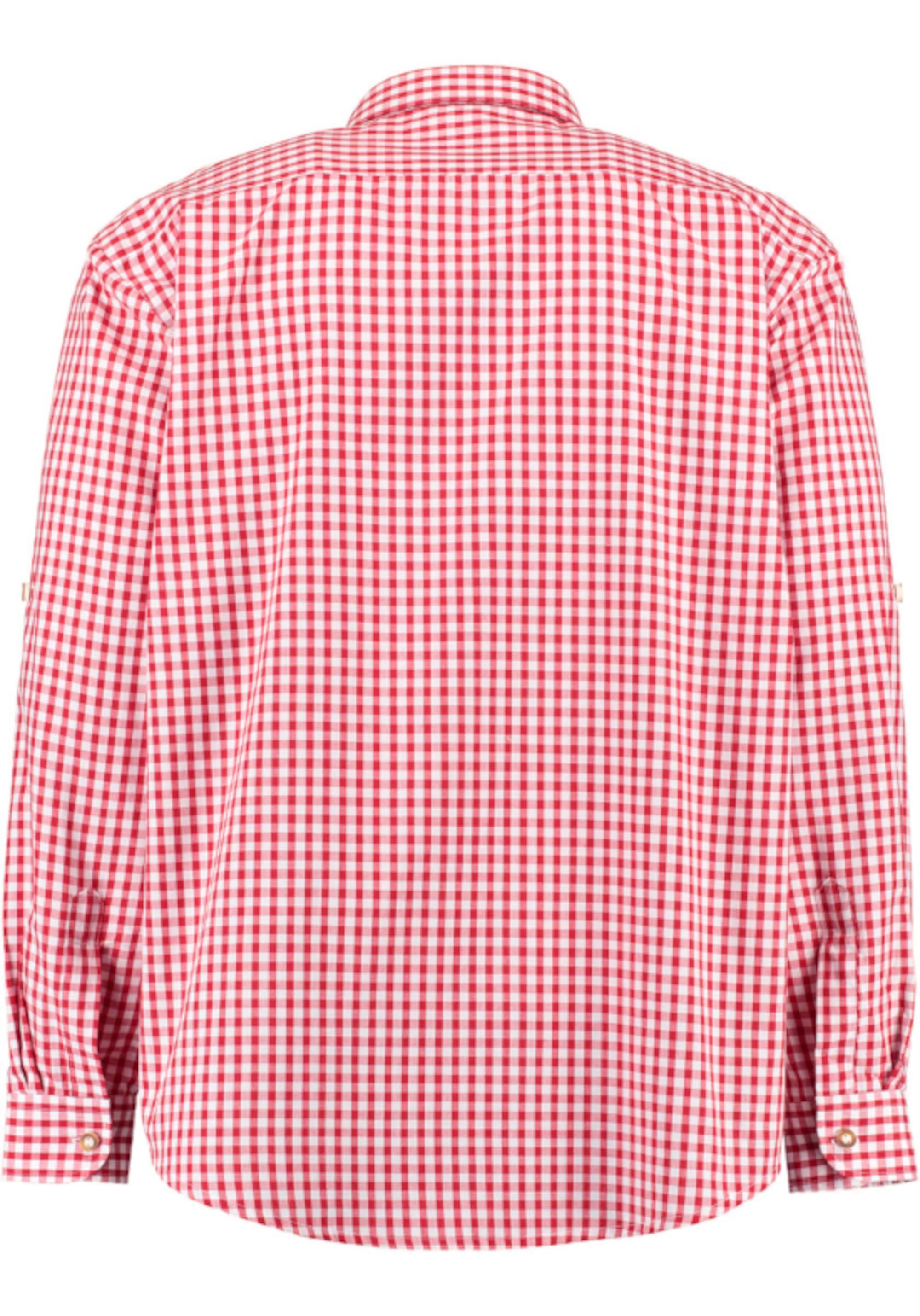 Trachtenhemd Kentkragen, TH-0108 Regular Schnitt rot Stickerei Krempelarm gerader Fit-bequemer OS-Trachten