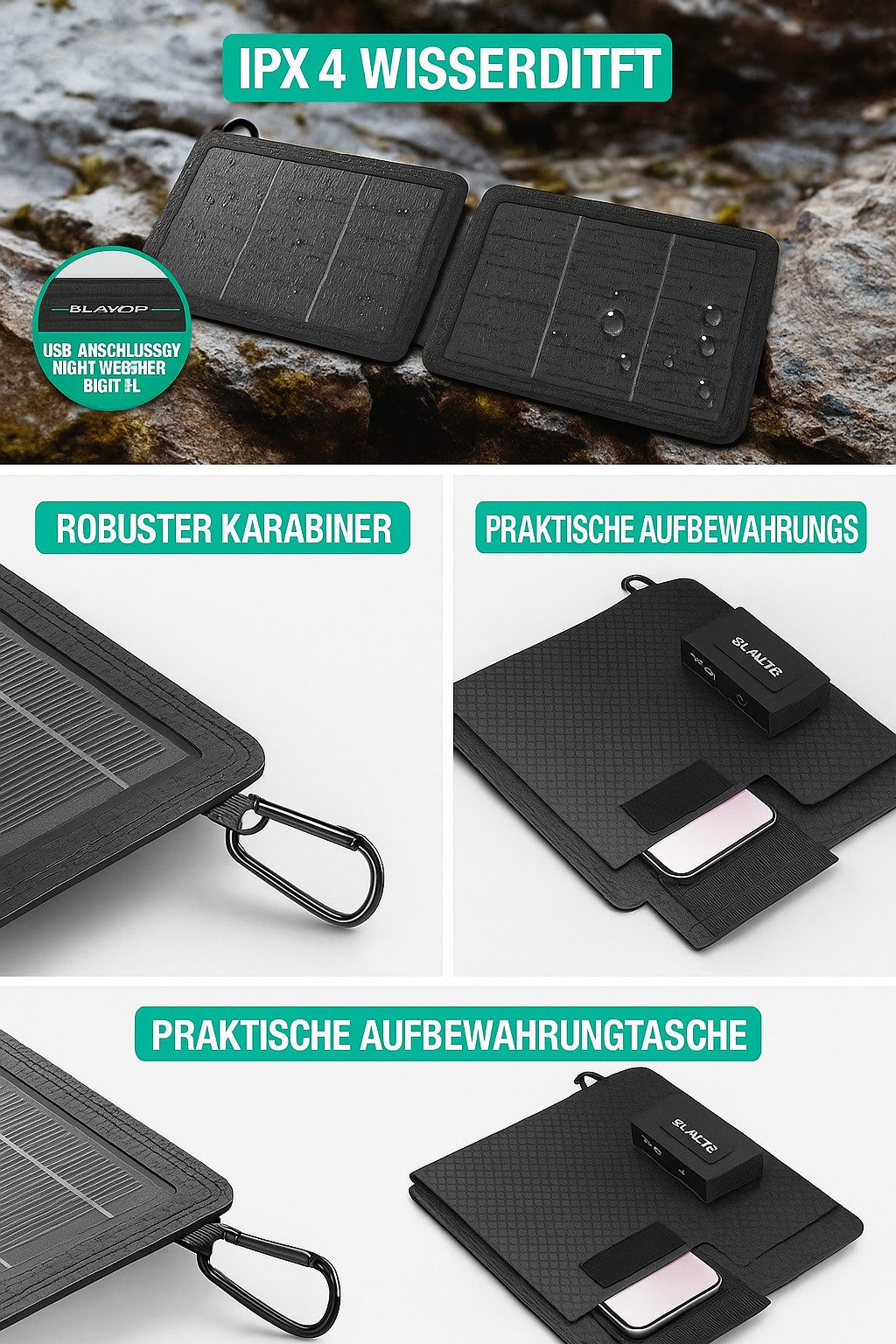 Blavor Solar Module, Monocrystalline, (Reliable Energy Supply Solar Charger, Solar Panel with 24% Higher Efficiency), Portable Design and Versatile Charging on the Go