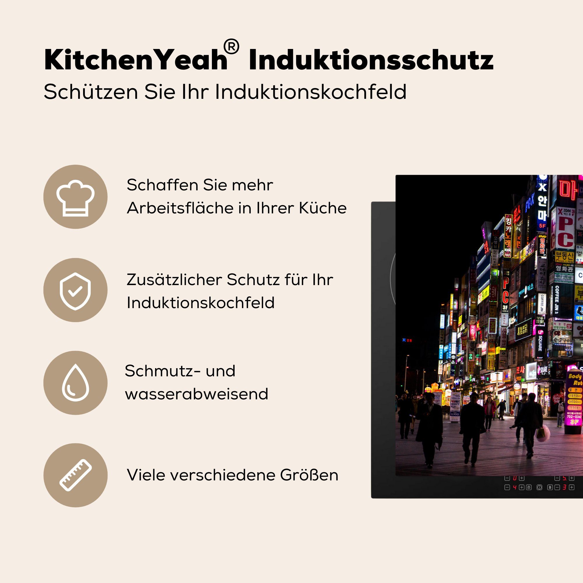 Schutz Seoul küche, die - Induktionskochfeld 81x52 Nacht - für Vinyl, cm, Herdblende-/Abdeckplatte (1 MuchoWow Straße, tlg), Ceranfeldabdeckung