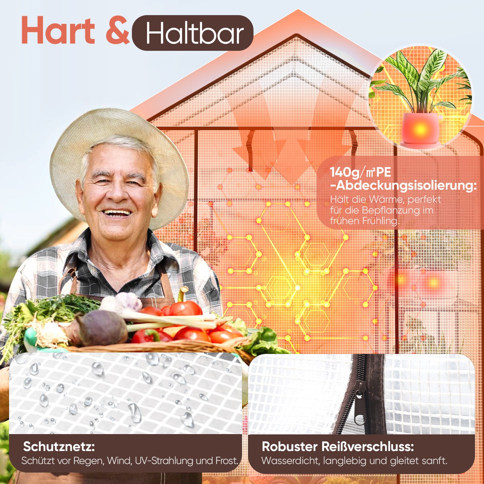 Sekey Gewächshaus Begehbares Foliengewächshaus mit 8 Regalebenen, Treibhaus für Garten, 145 x 145 x 200 cm Tomatenhaus Winterfest Gewächshaus mit Tür, Fenster – Bild 4 von 5