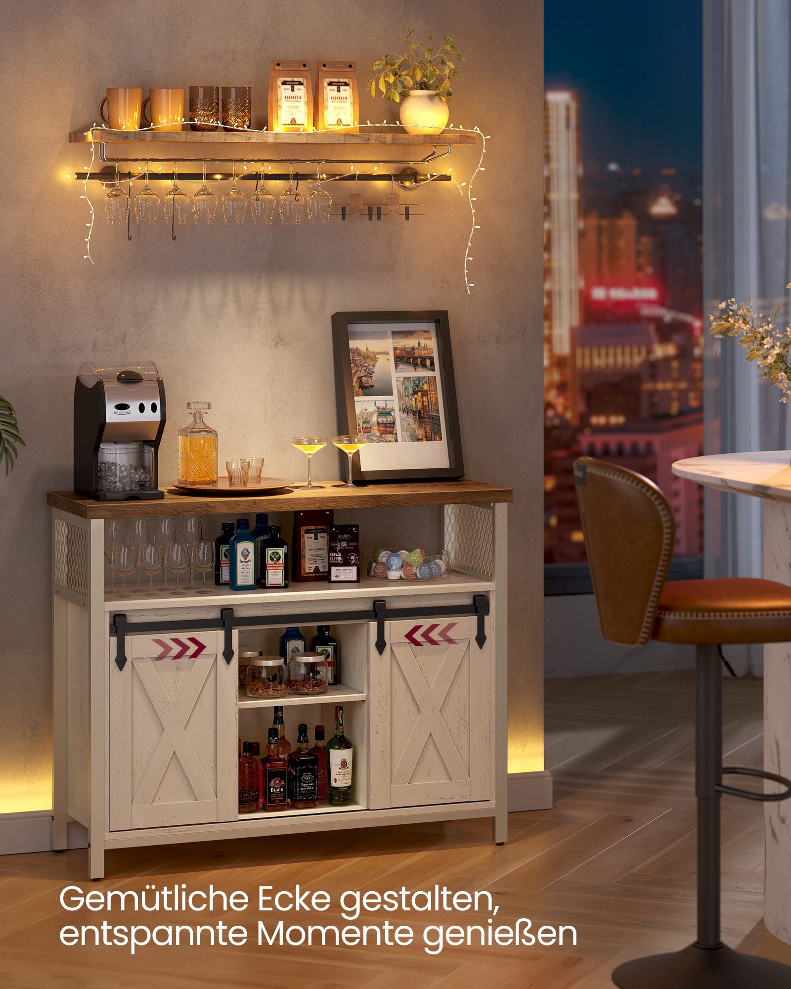 VASAGLE Sideboard Küchenschrank, Aufbewahrungsschrank, mit 2 Schiebetüren, 33 x 100 x 80 cm, verstellbare Ablagen