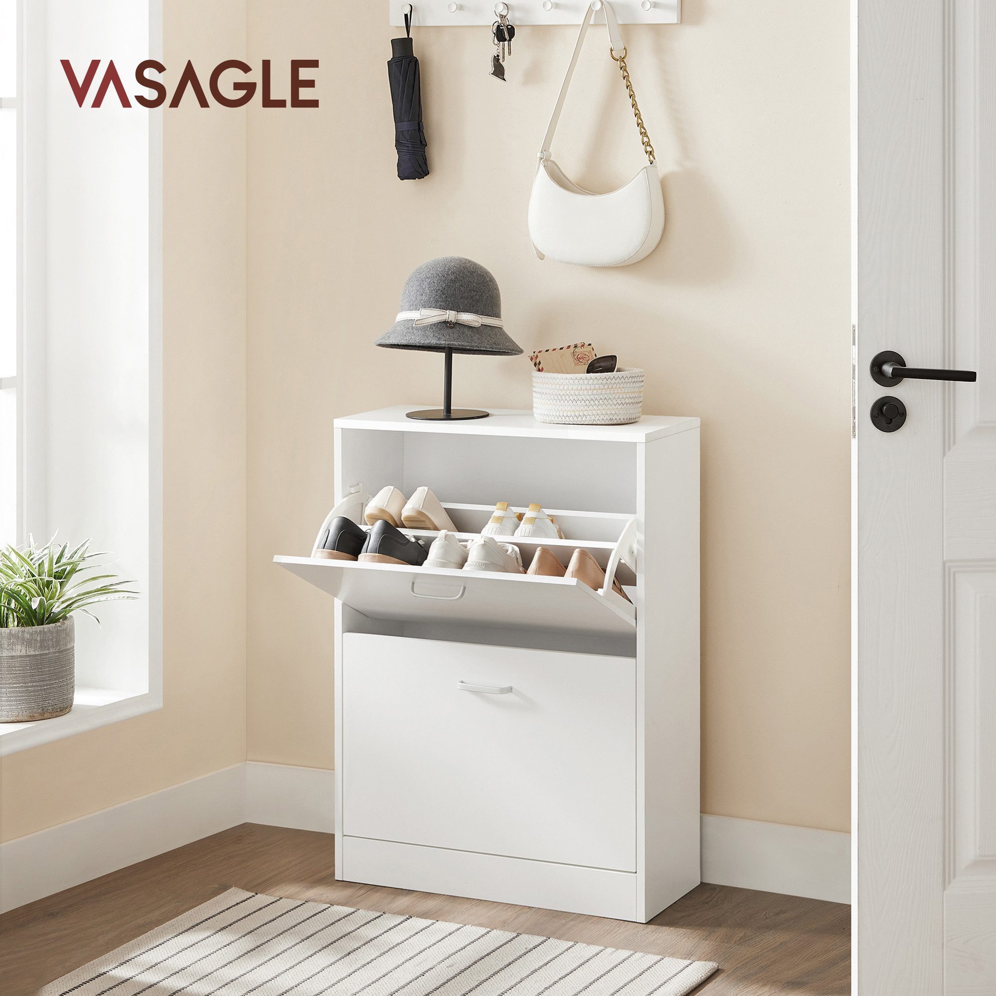 VASAGLE Schuhschrank Schuhregal mit Klappen, Schuhkipper, Trennwände perfek günstig online kaufen