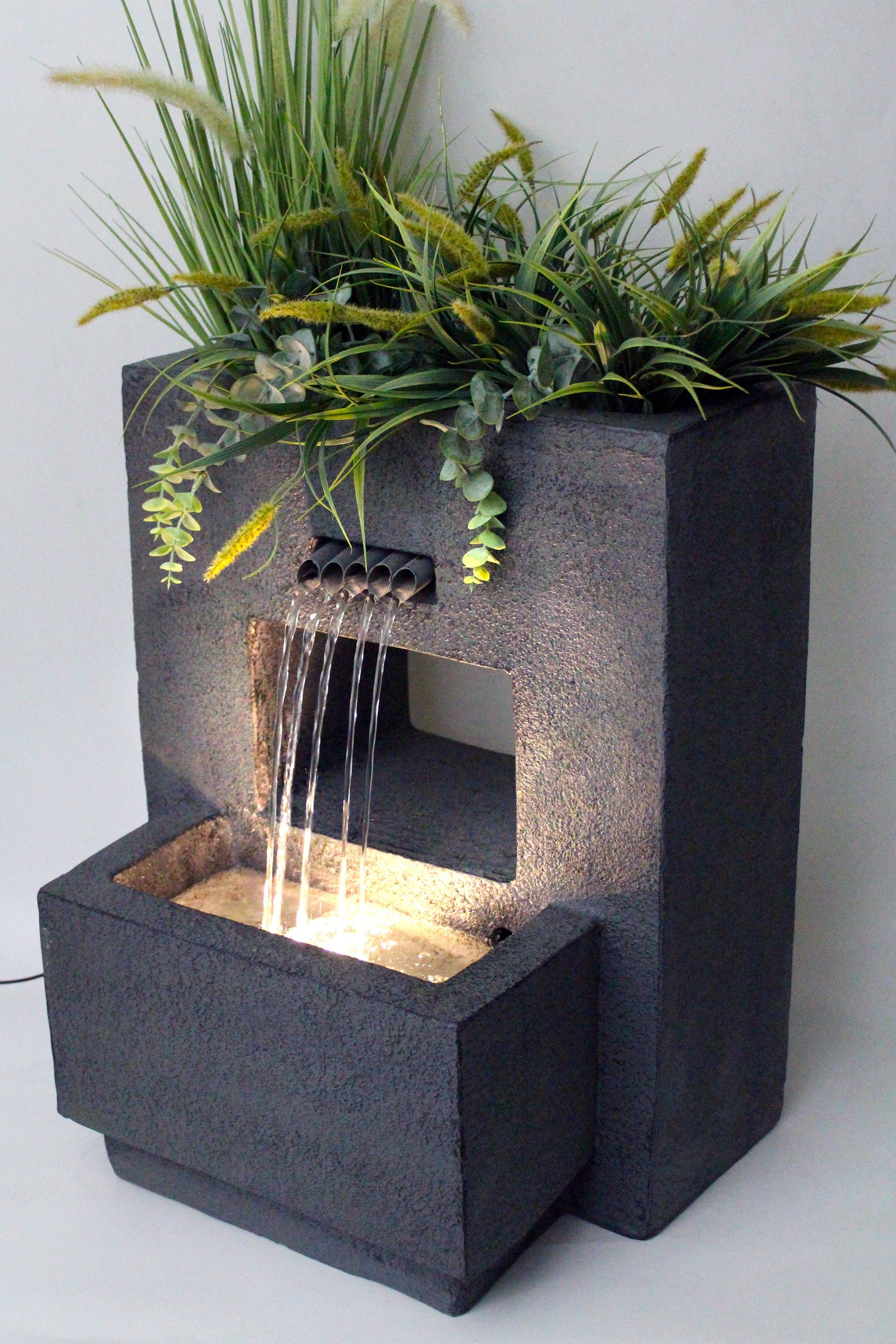 Arnusa Gartenbrunnen Springbrunnen mit LED Beleuchtung bepflanzbar