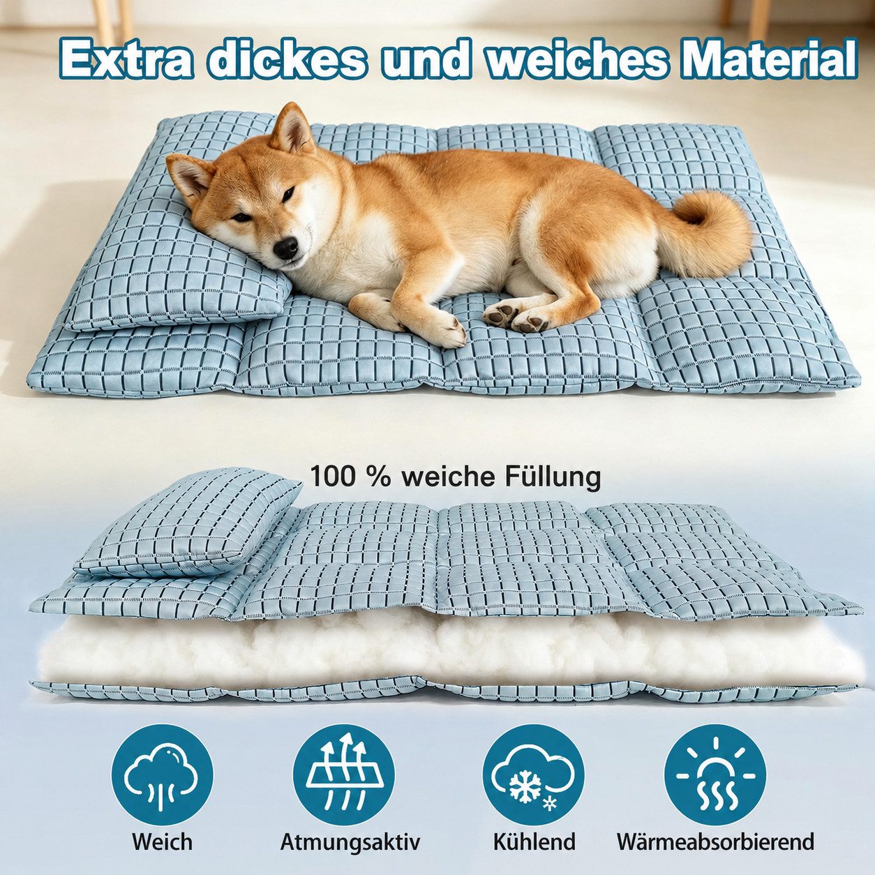 Srvillg Hundematte Hundekühlmatte mit Abnehmbarem Kissen, Kühlende Tiermatte, Waschbar, Atmungsaktiv mit Ice-Seide & PP Baumwolle