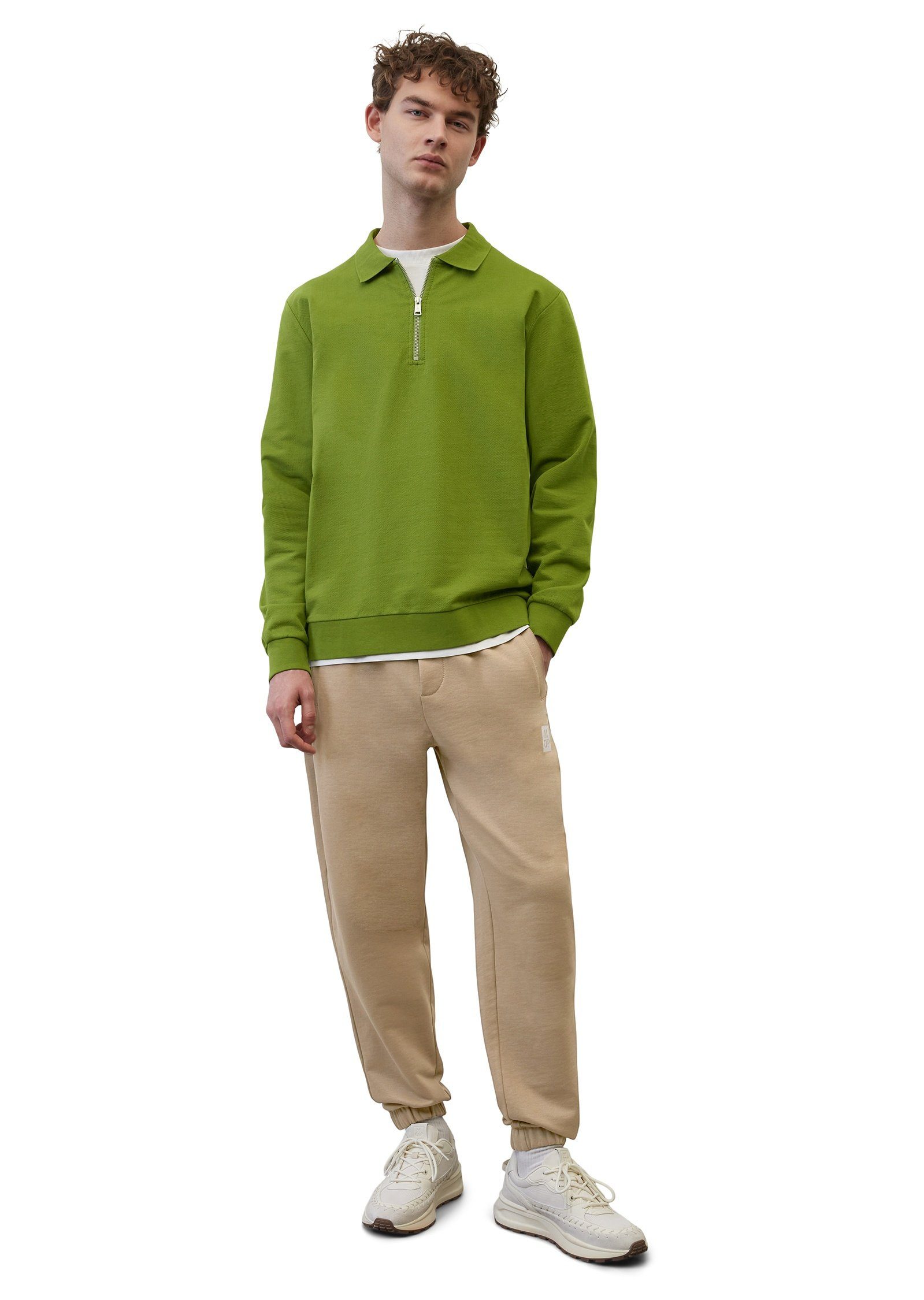 Marc O'Polo Sweatshirt mit grün hochwertigem Fischgrat-Muster