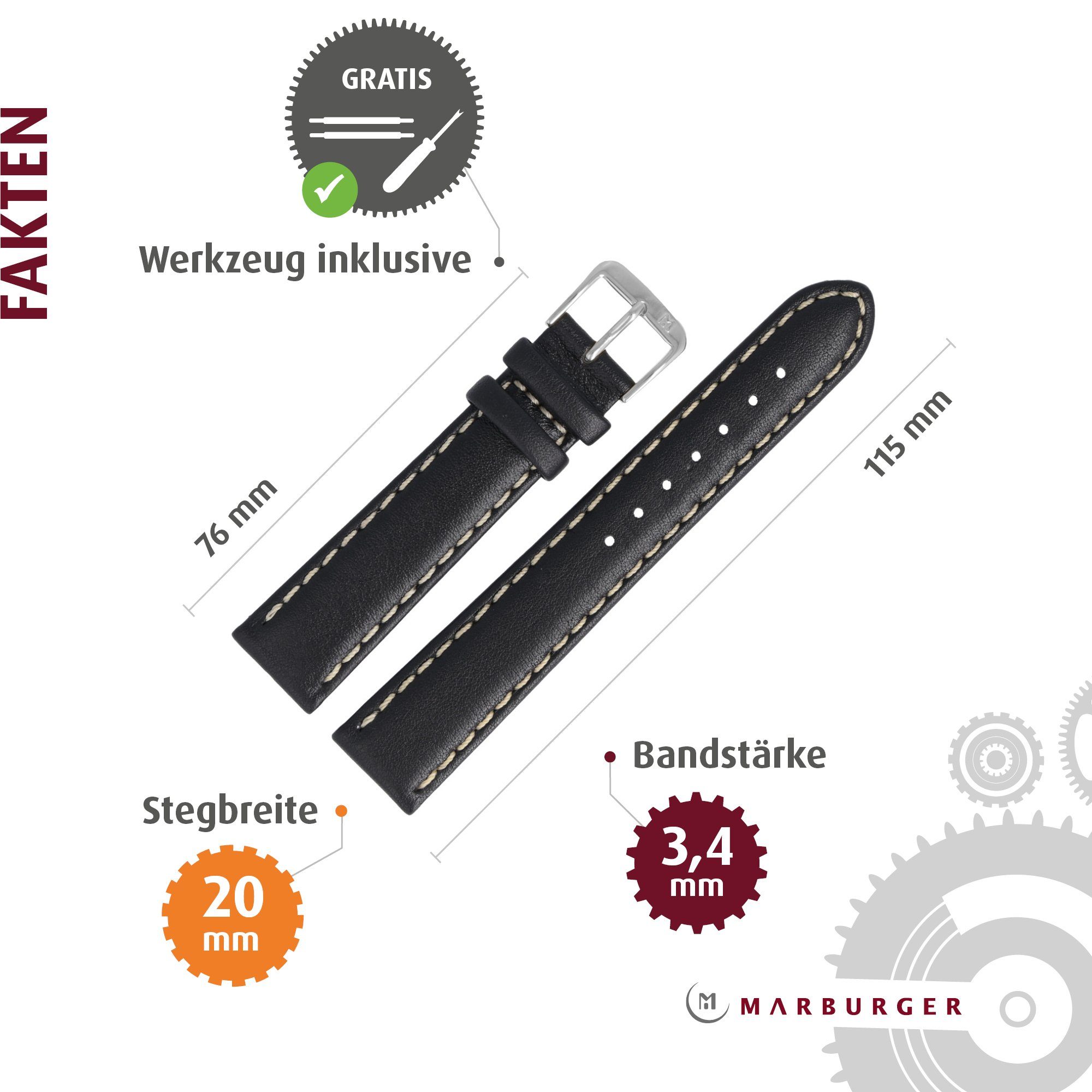 MARBURGER Uhrenarmband 20mm Leder