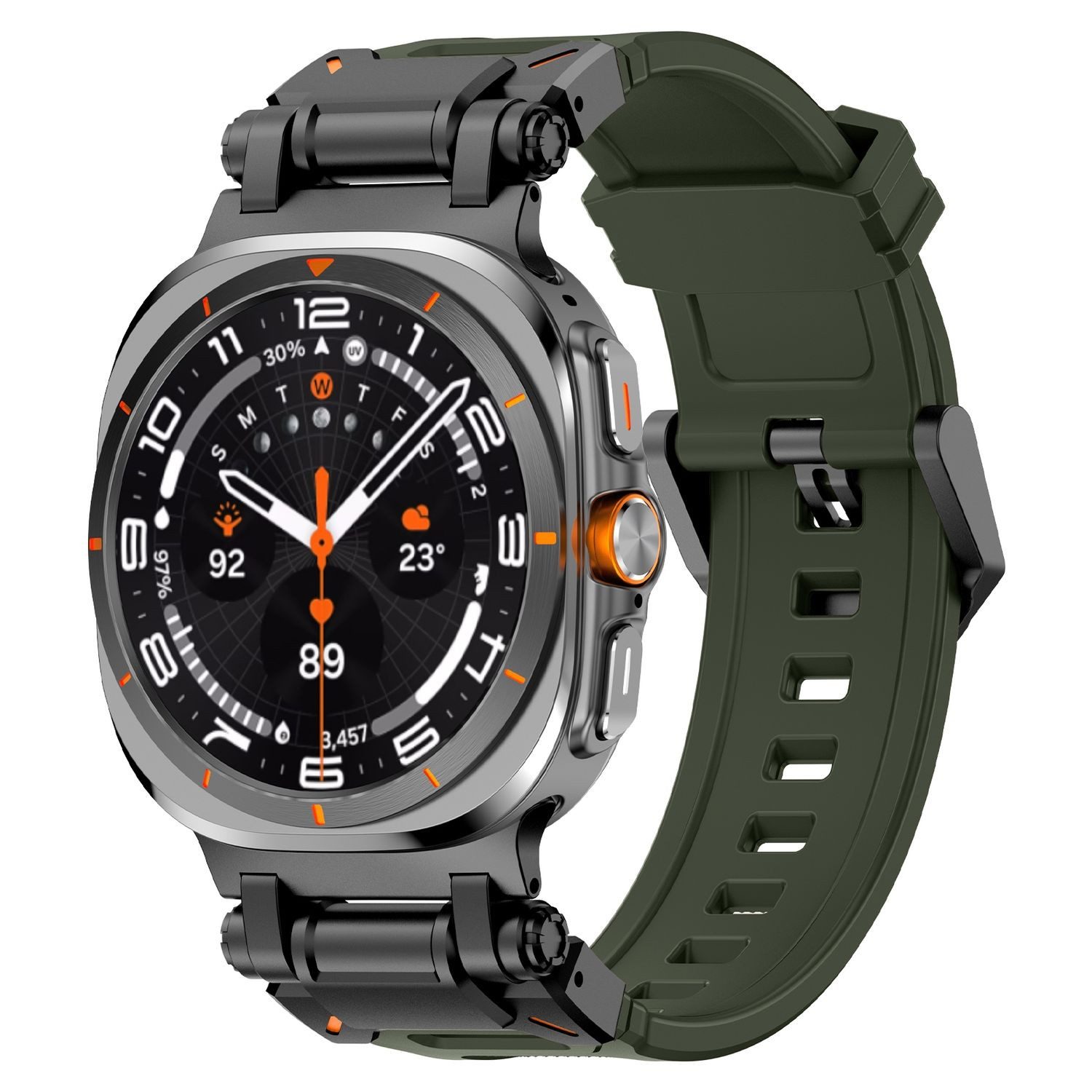 Wigento Smartwatch-Armband Für Samsung Galaxy Watch Ultra 47mm Silikon Metall Ersatz Armband Grün, Metall Silikonarmband mit Metallverschluss, verstellbare Länge