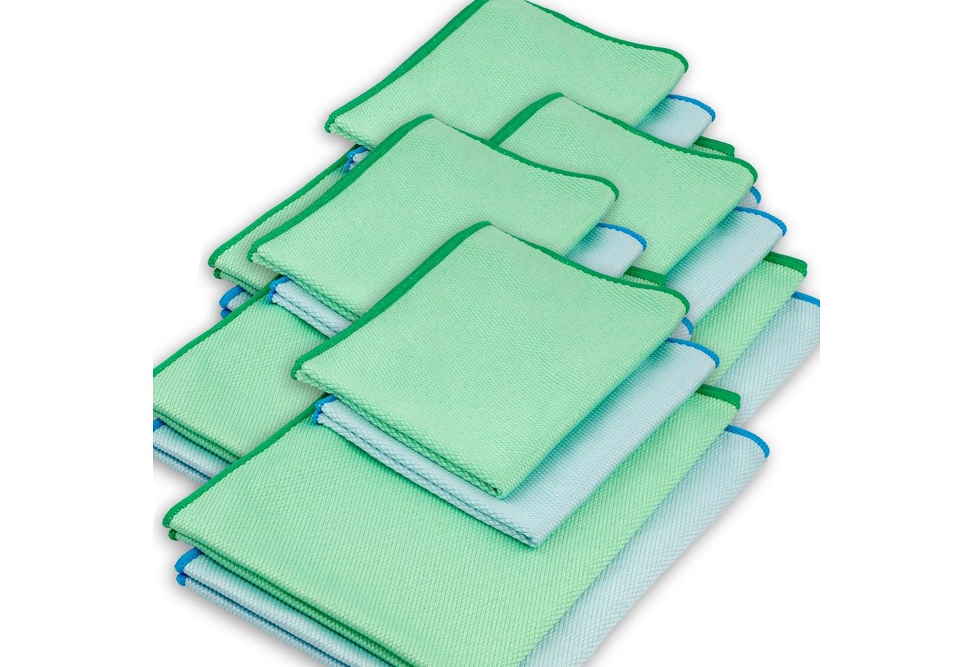ELEXACLEAN Fenstertuch streifenfrei Scheibentuch Mikrofasertuch (Mikrofaser, Set, 16-tlg., 60x40cm & 40x30cm, grün/blau, streifenfrei ohne Chemie nur mit Wasser)