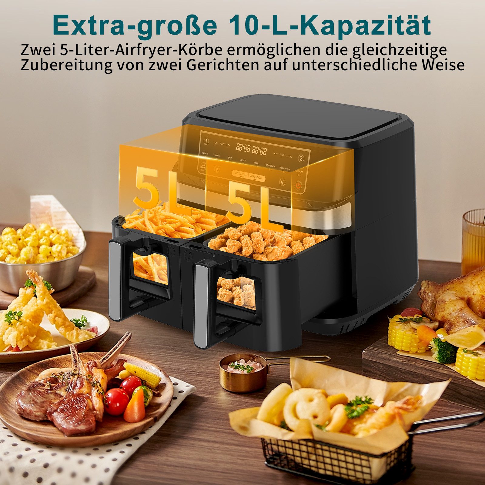 Fofile Heißluftfritteuse, 2600 W, Intelligenten Sprachwarnsystem, Timer-Funktion, Einfache Bedienung
