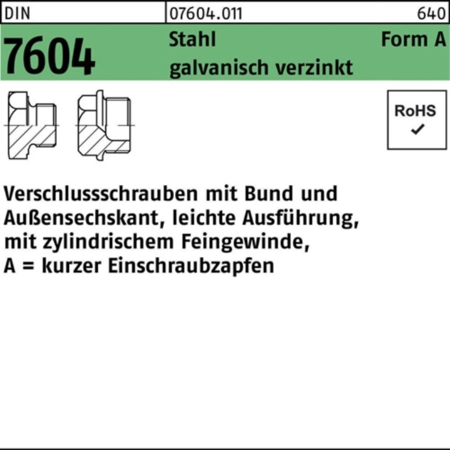 Reyher Schraube 100er Pack Verschlußschraube DIN 7604 Bund AM 10x 1 Stahl galv.verz.