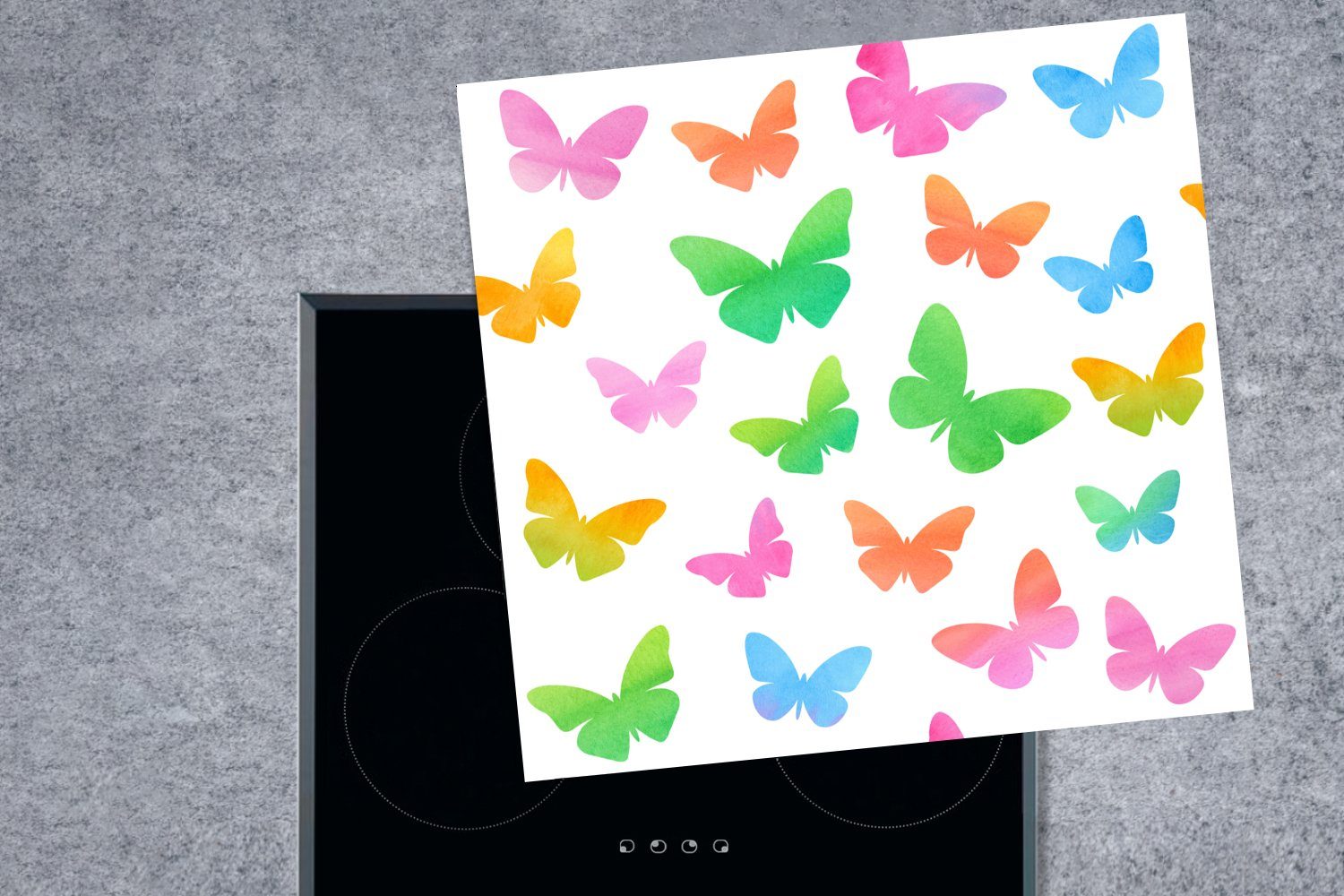 cm, Eine Ceranfeldabdeckung, 78x78 Herdblende-/Abdeckplatte tlg), küche Illustration Schmetterlingen für Wasserfarben, Vinyl, (1 von Arbeitsplatte mit MuchoWow