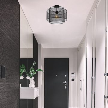 etc-shop Deckenstrahler, Leuchtmittel nicht inklusive, Deckenleuchte Metall Deckenlampe schwarz rund Esszimmer Käfig Lampe