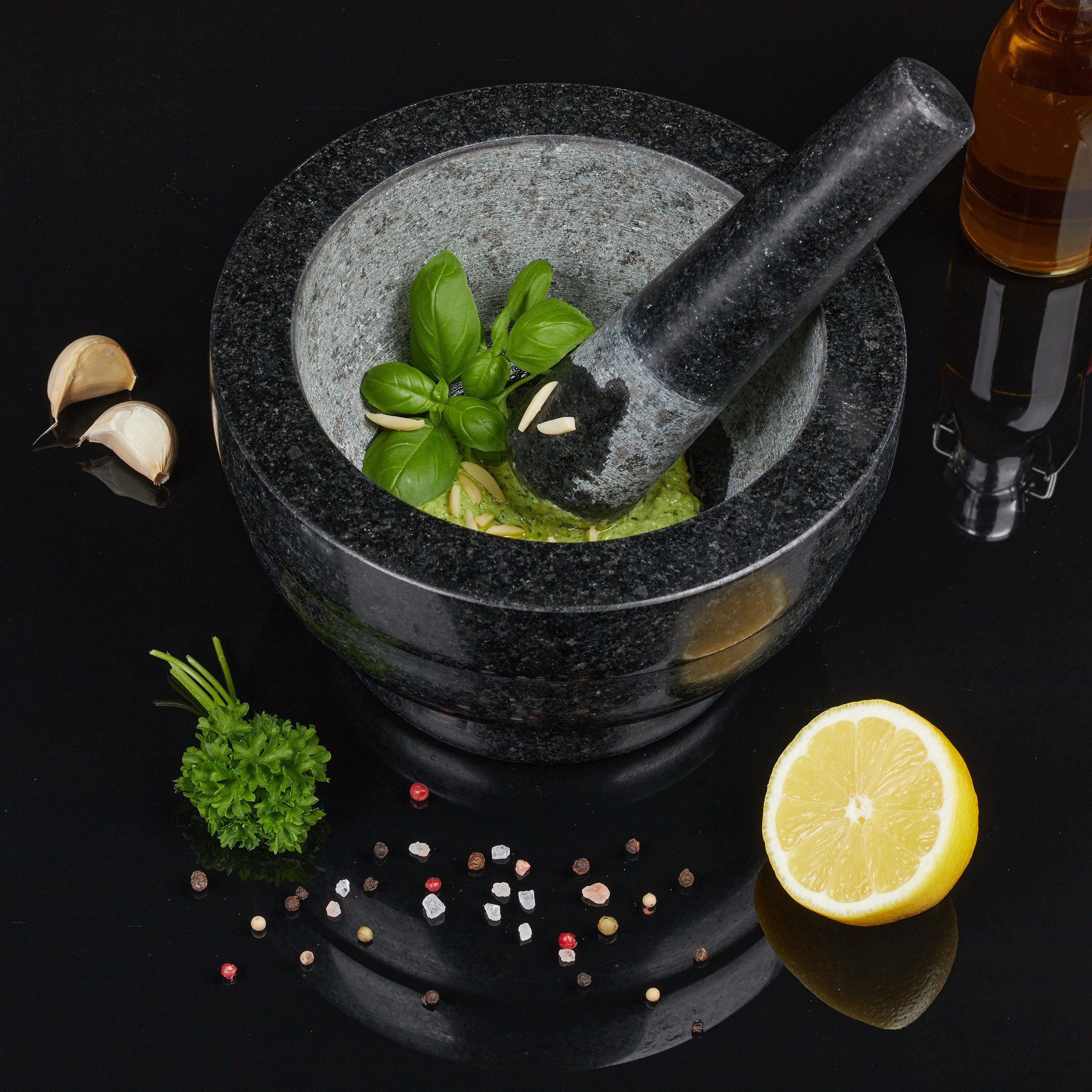 relaxdays Mörser Granit Mörser mit Stößel 20 cm