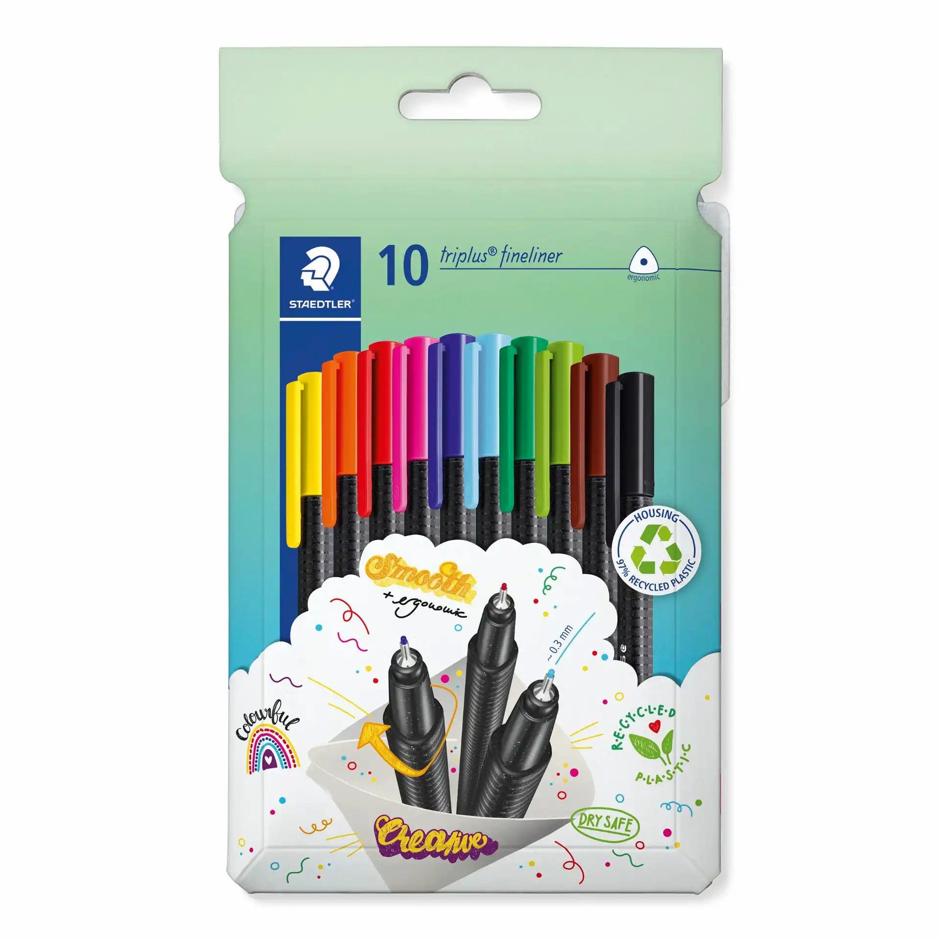 STAEDTLER Permanentmarker STAEDTLER triplus Fineliner Set - 10 brillante Farben für kreatives Ge