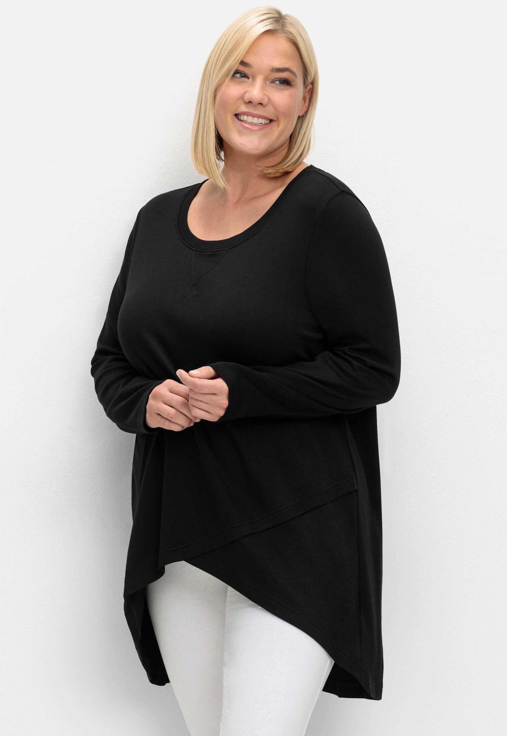 Sheego T-Shirt Longshirt Langarm in Wickeloptik, in leichter A-Linie