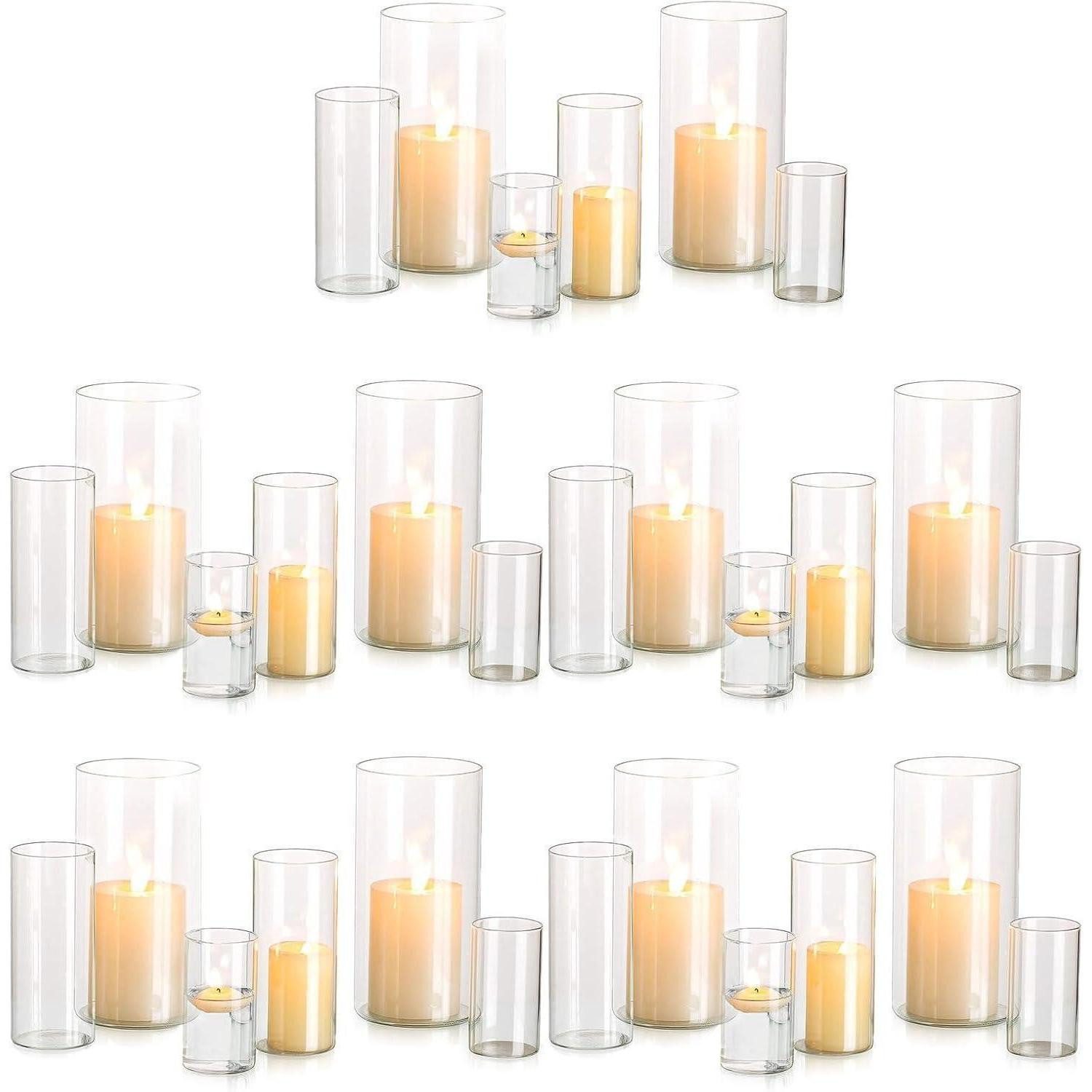 LuxusKollektion Windlicht Kerzenhalter Glaszylinder Set Teelicht Stumpenkerzen Vasen 10 S+M+L (10 St)