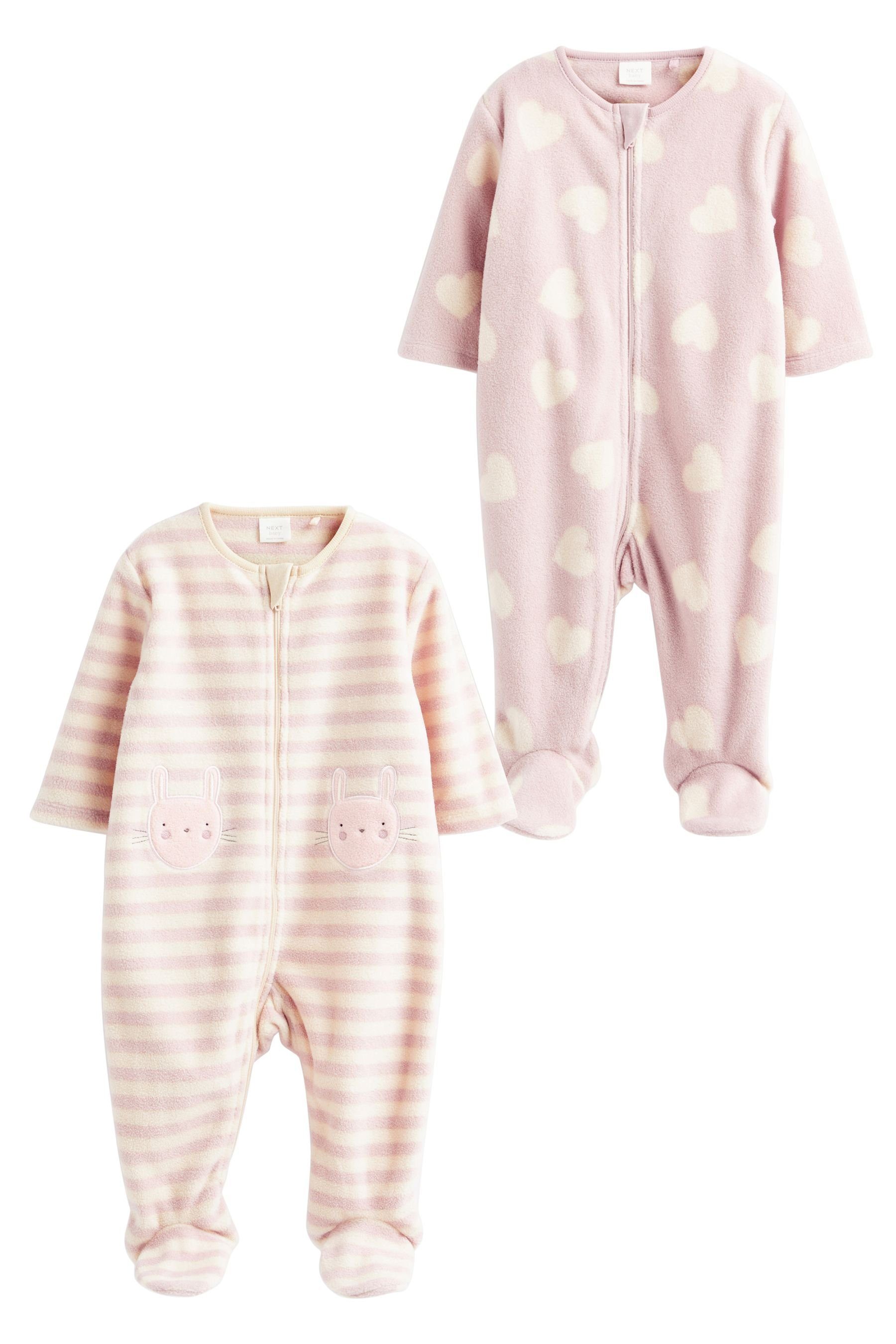 Next Schlafoverall 2er-Pack aus (2-tlg) Fleece Baby-Schlafanzüge Pink