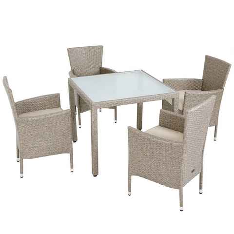 Casaria Sitzgruppe Florenz, (5-tlg), Polyrattan 4 stapelbare Stühle 7m Auflagen 90x90cm Gartentisch