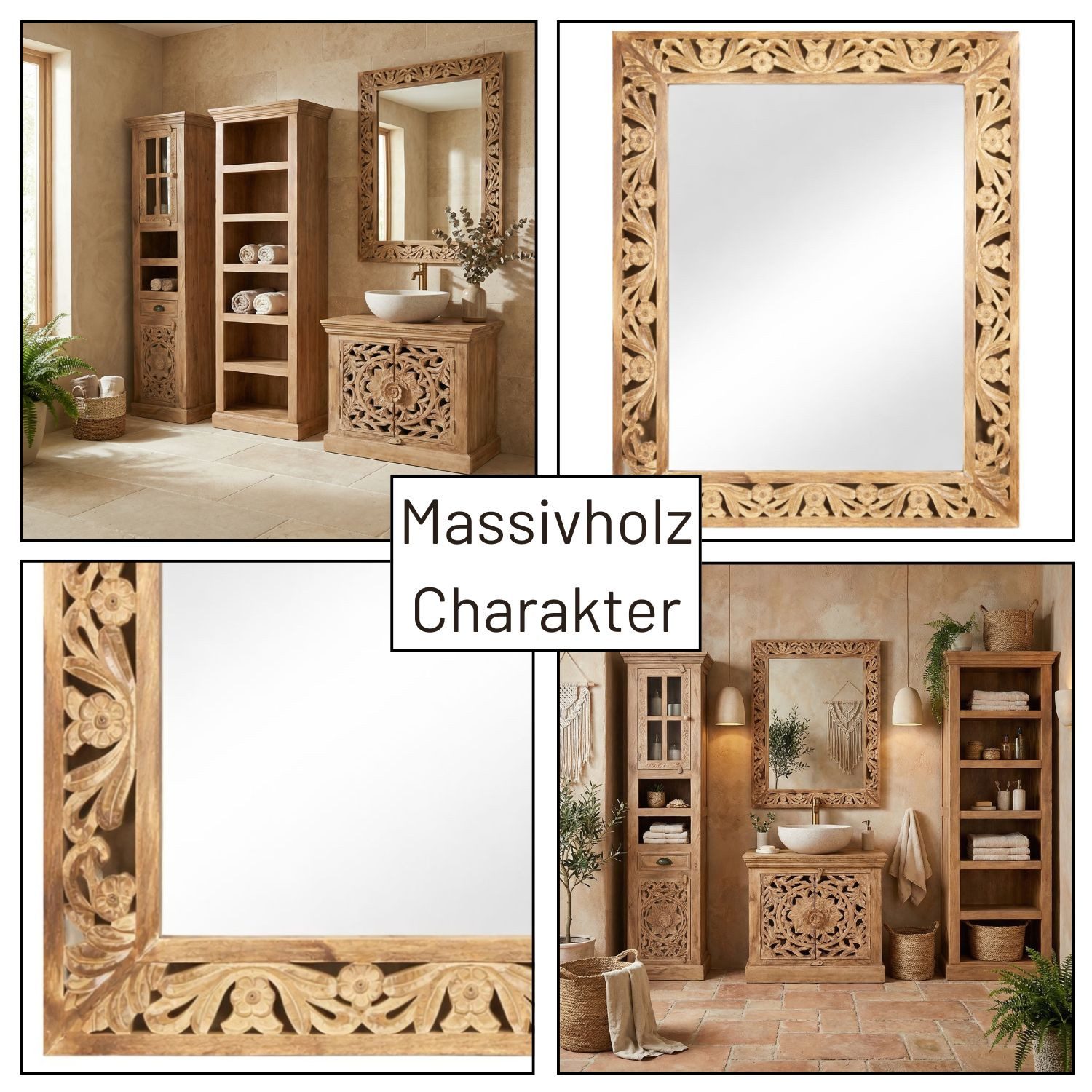 Marrakesch Orient & Mediterran Interior Wandspiegel Wandspiegel Kirpal mit orientalischem Design, aus Holz, in Natur 79 cm (1-St), Handarbeit – Bild 5 von 5