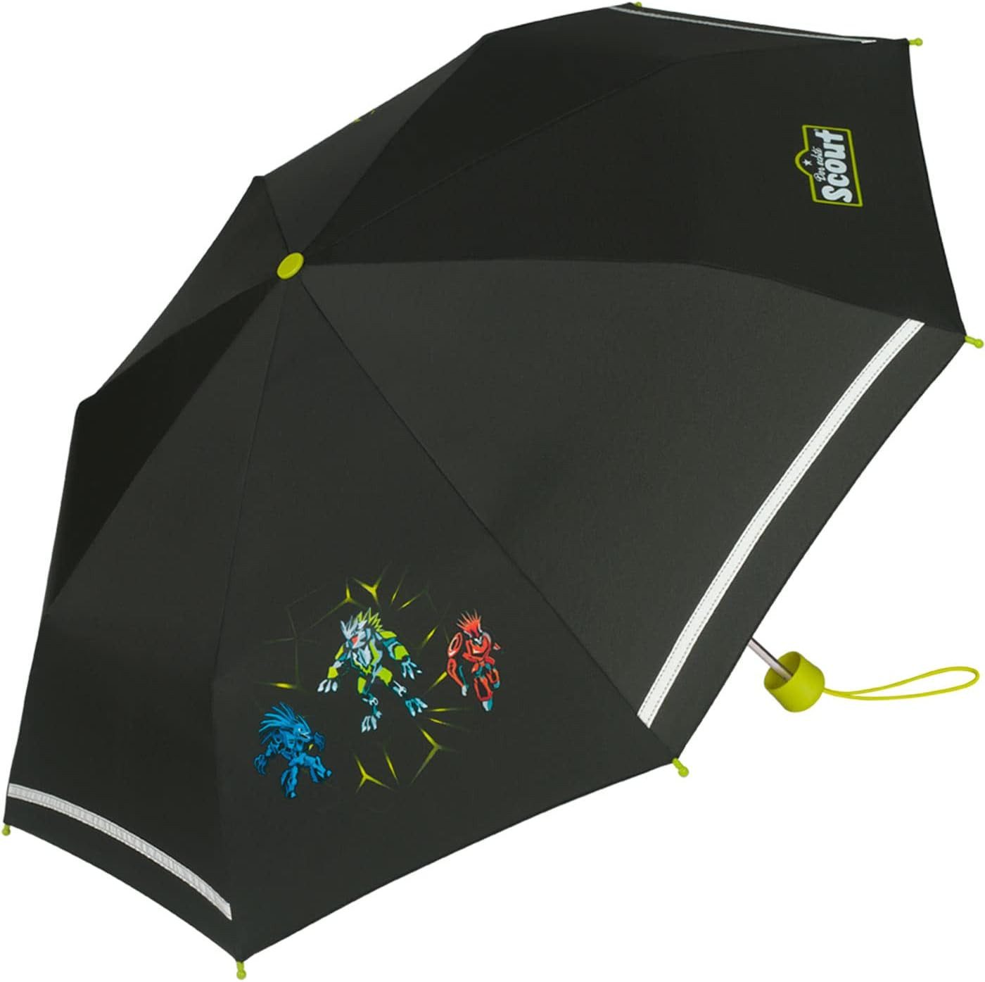 Scout Stockregenschirm Scout Kinder-Taschenschirm mit reflektierenden Streifen Dark Beast