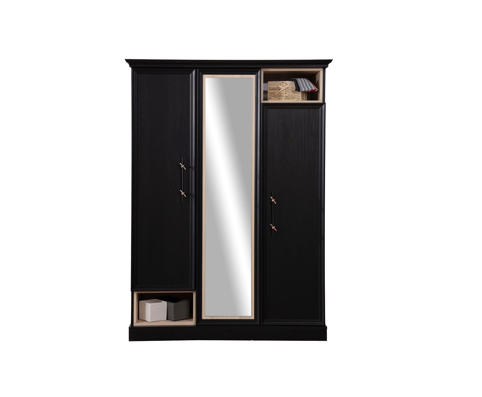 Kapa Spiegel schwarz mit in Möbel Kleiderschrank Ligend 3-türig